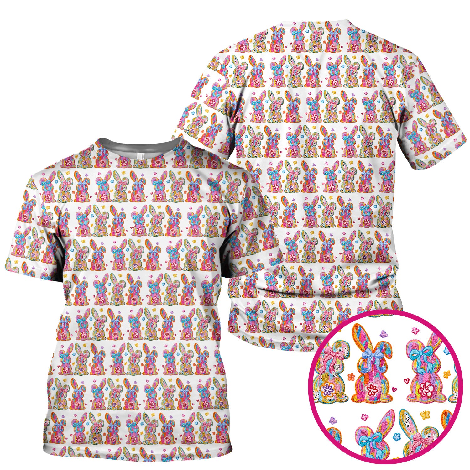 Cute Pastel Bunny Floral Pattern Scrub Top, Comfortable Scrubs for Nurses, Easter