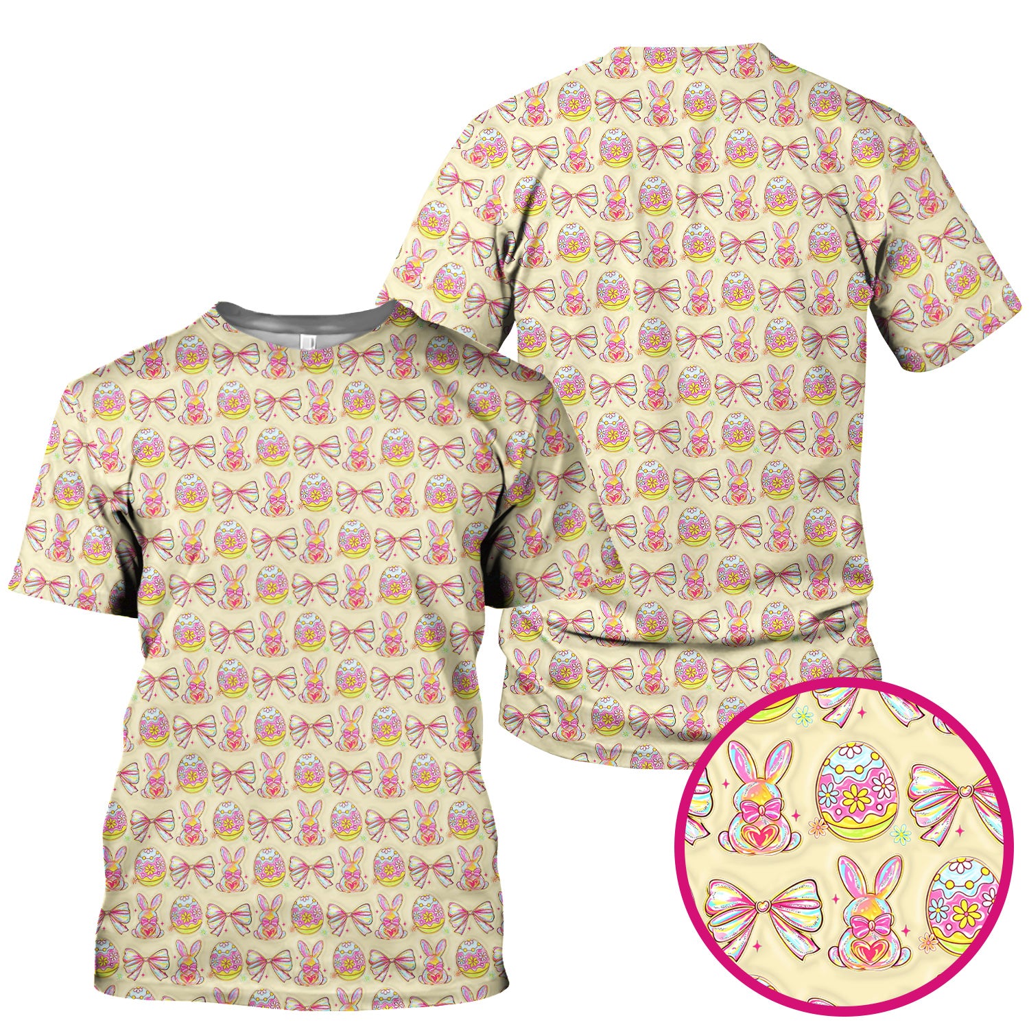 Easter Bunny Pastel Egg Bow Pattern Scrub Top, Breathable Fabrics Nursing Uniform