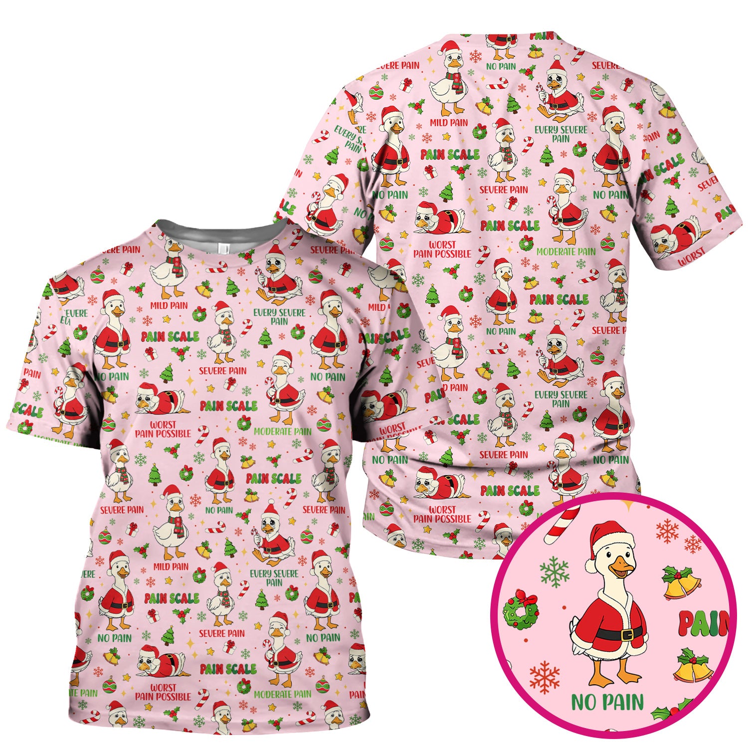 Funny Goose Christmas Scrub Top - Pain Scale Nurse Pattern Shirt - Cute Holiday Medical Scrubs for Women