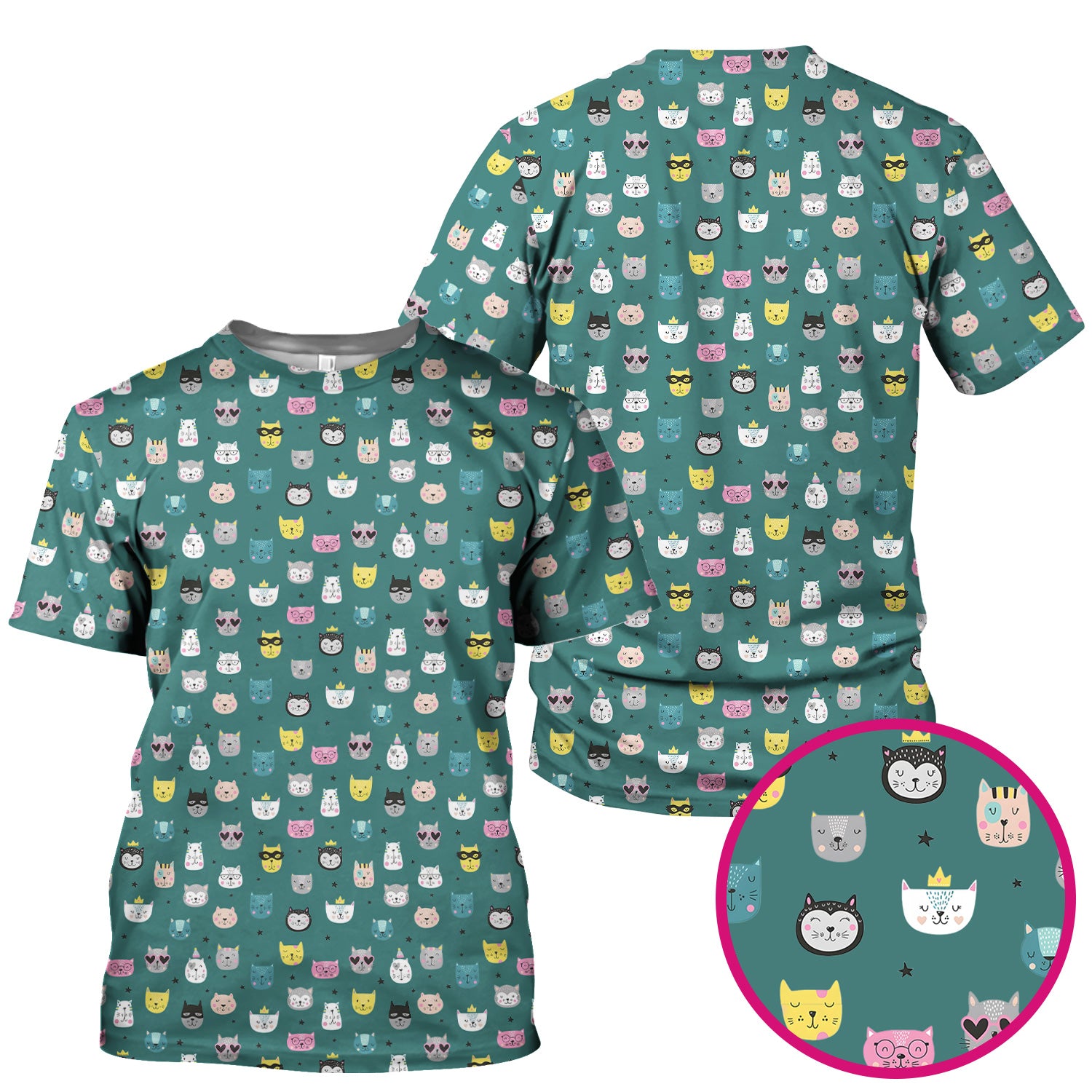 Cute Colorful Cat Pattern Scrub Top, Comfortable Scrubs for Nurses