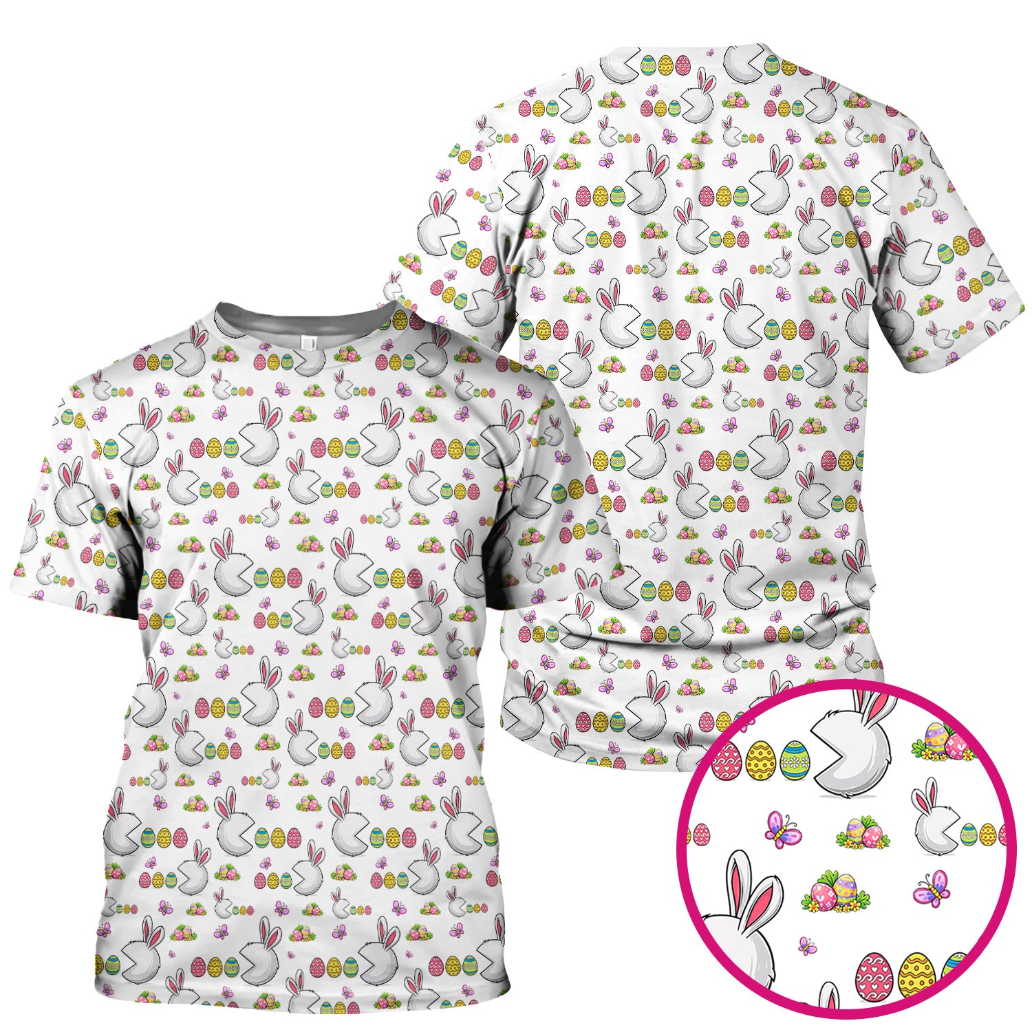 Easter Bunny and Colorful Eggs Print Scrub Top, Breathable Fabrics Nursing Uniform