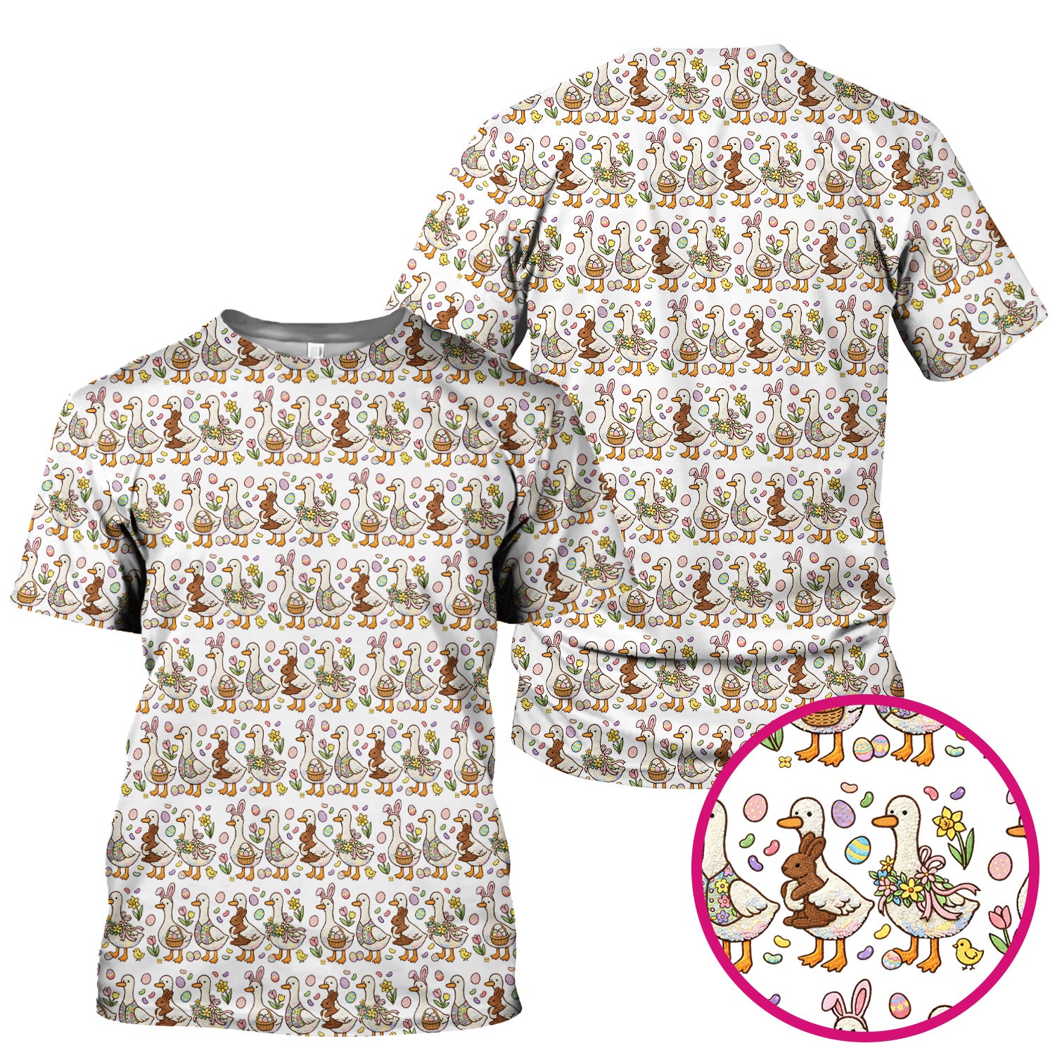 Easter Theme Duck and Bunny Egg Floral Print Scrub Top, Comfortable Scrubs for Nurses