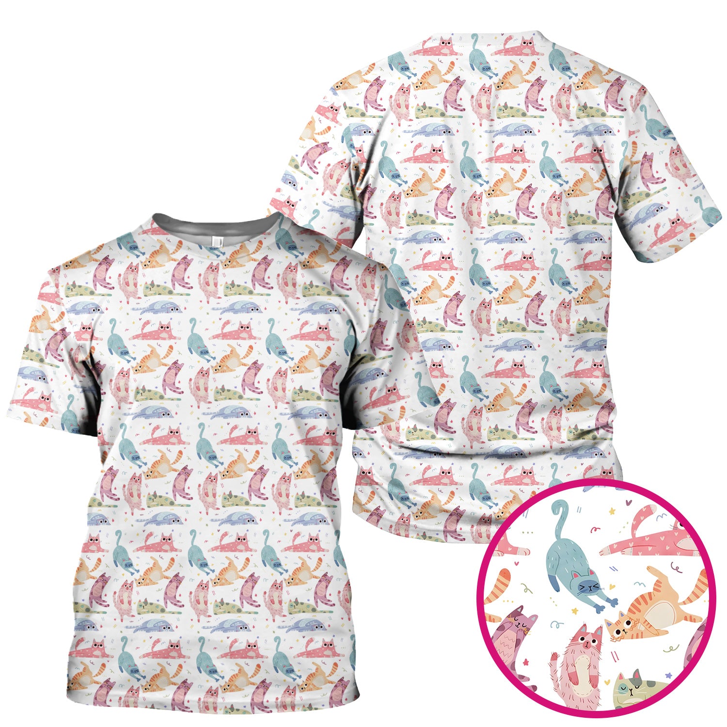 Funny Pastel Cat Pattern Medical Scrub Top, Breathable Fabrics Nursing Uniform