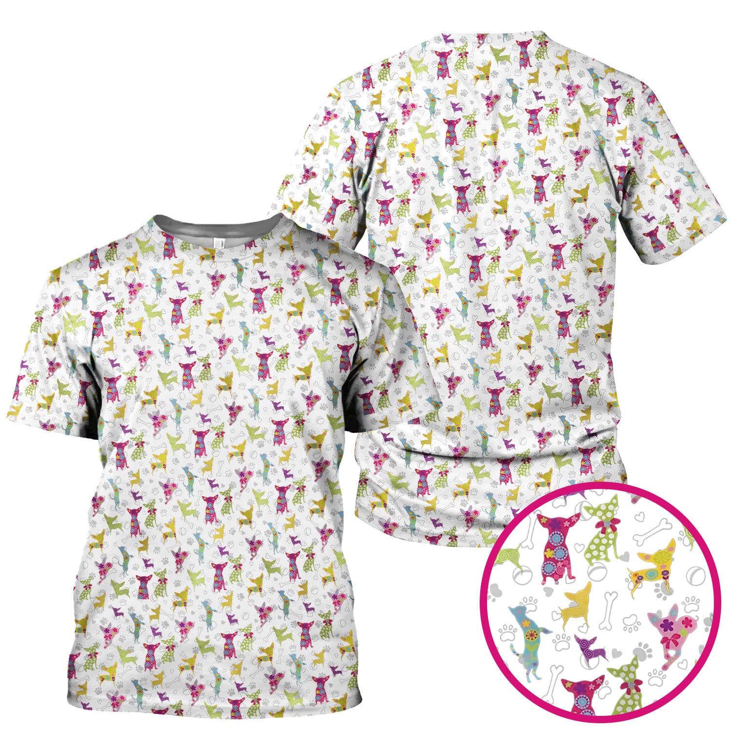 Colorful Playful Dog Print Nurse Scrub Top, Comfortable Scrubs for Nurses