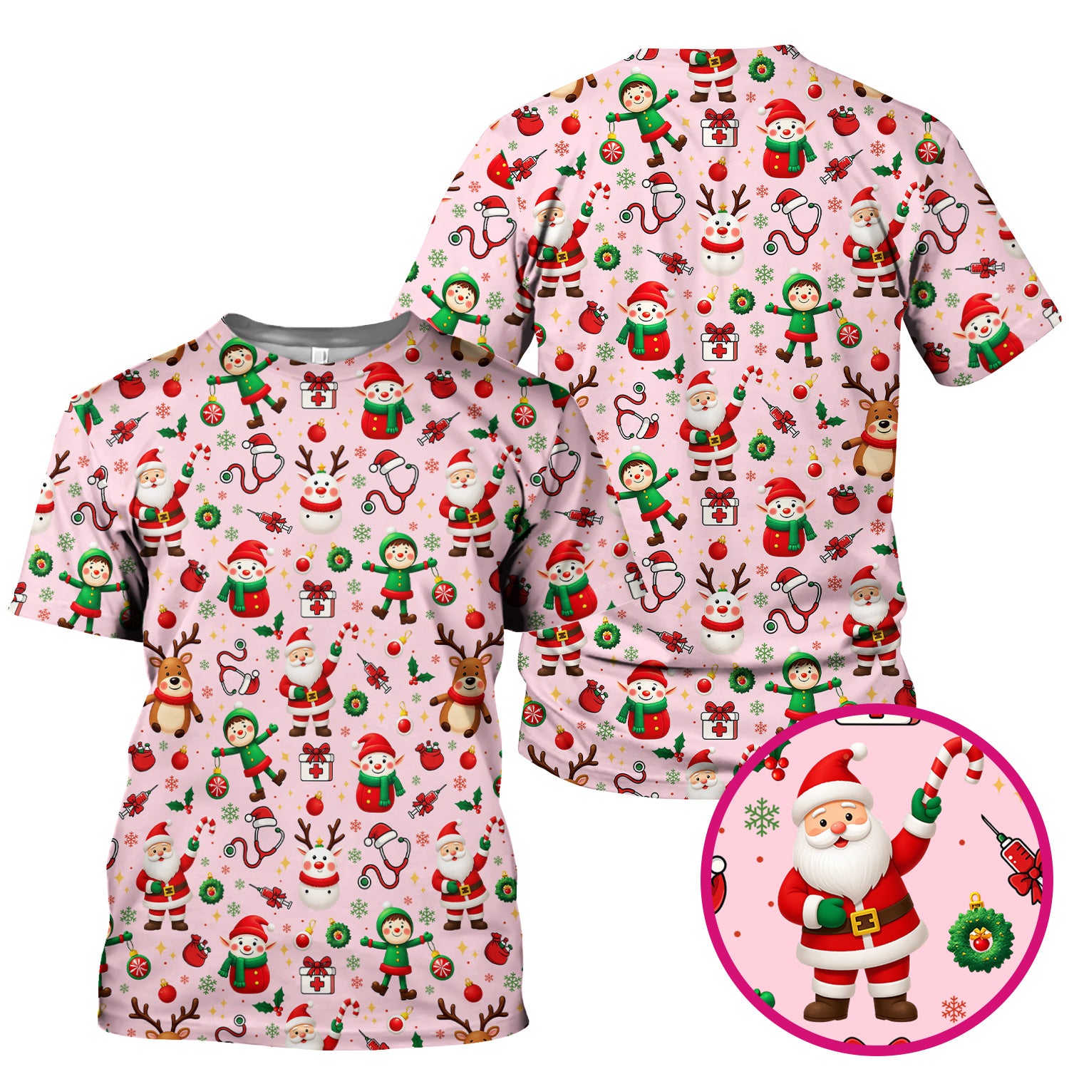 Christmas Scrub Top for Nurse - Cute Santa Elf Reindeer Medical Shirt - Festive Holiday Scrubs for Women RN CNA LPN Gift