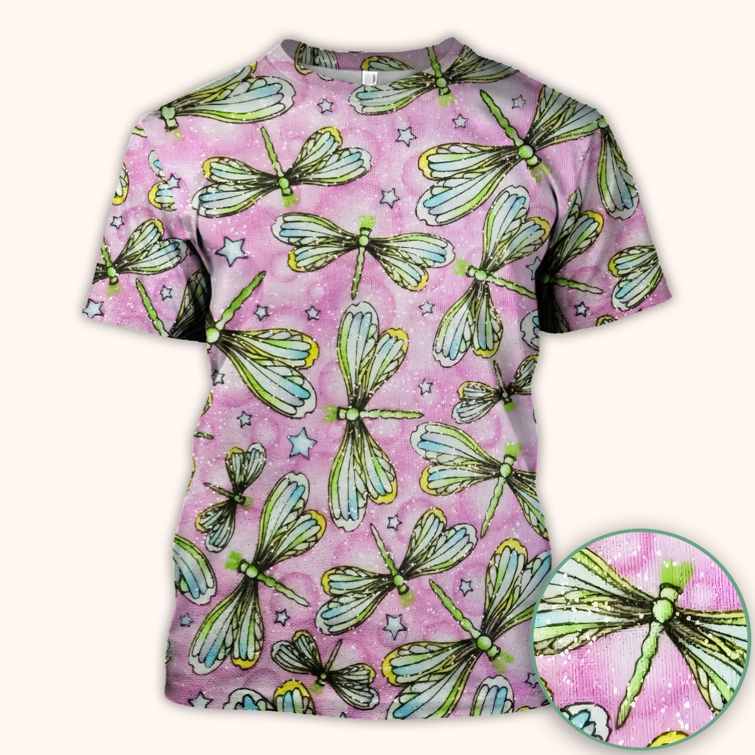 Dragonfly On Pink Starry Background Scrub Top, Comfortable Scrubs for Nurses