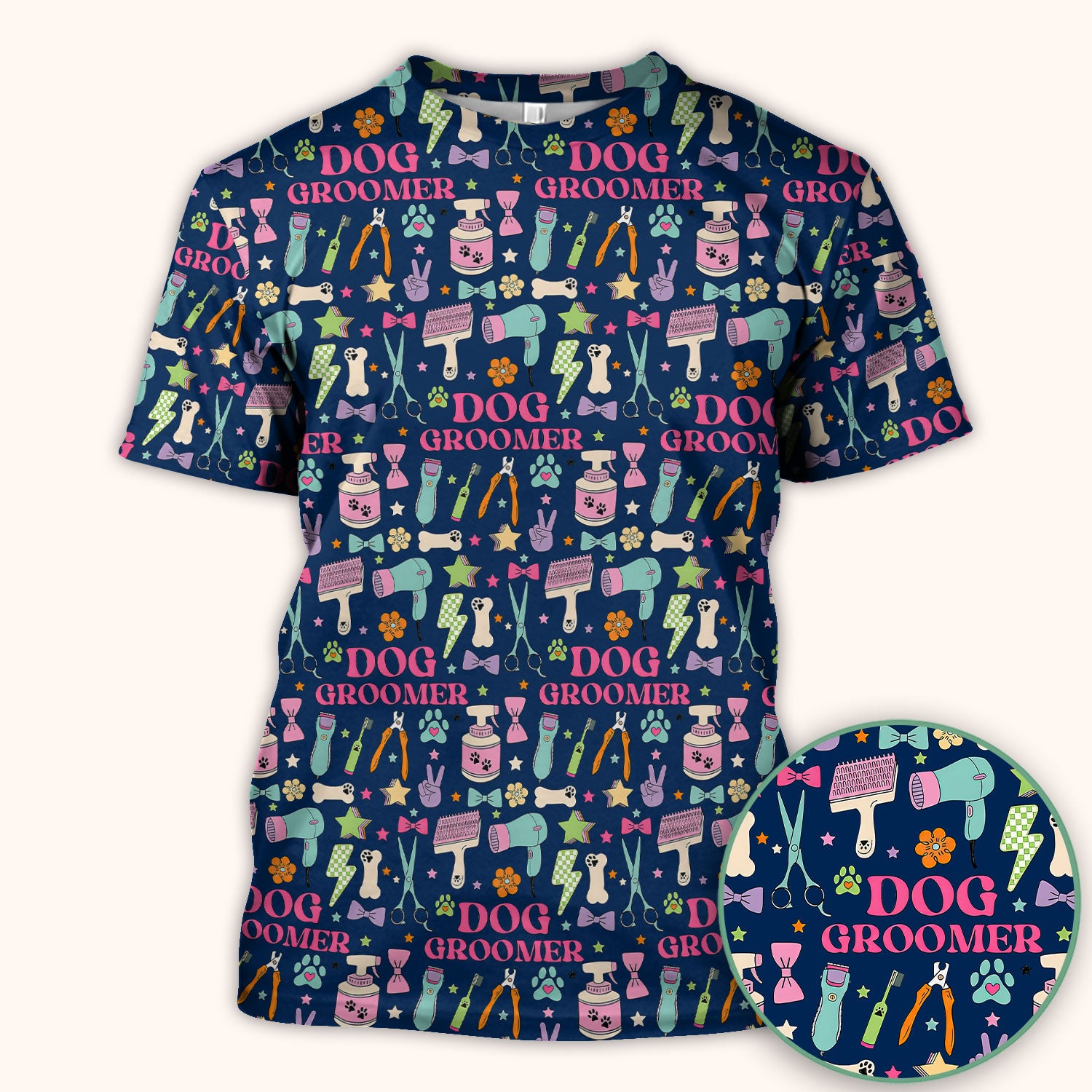 Dog Groomer Tools Pattern Nursing Scrub Top, Comfortable Scrubs for Nurses
