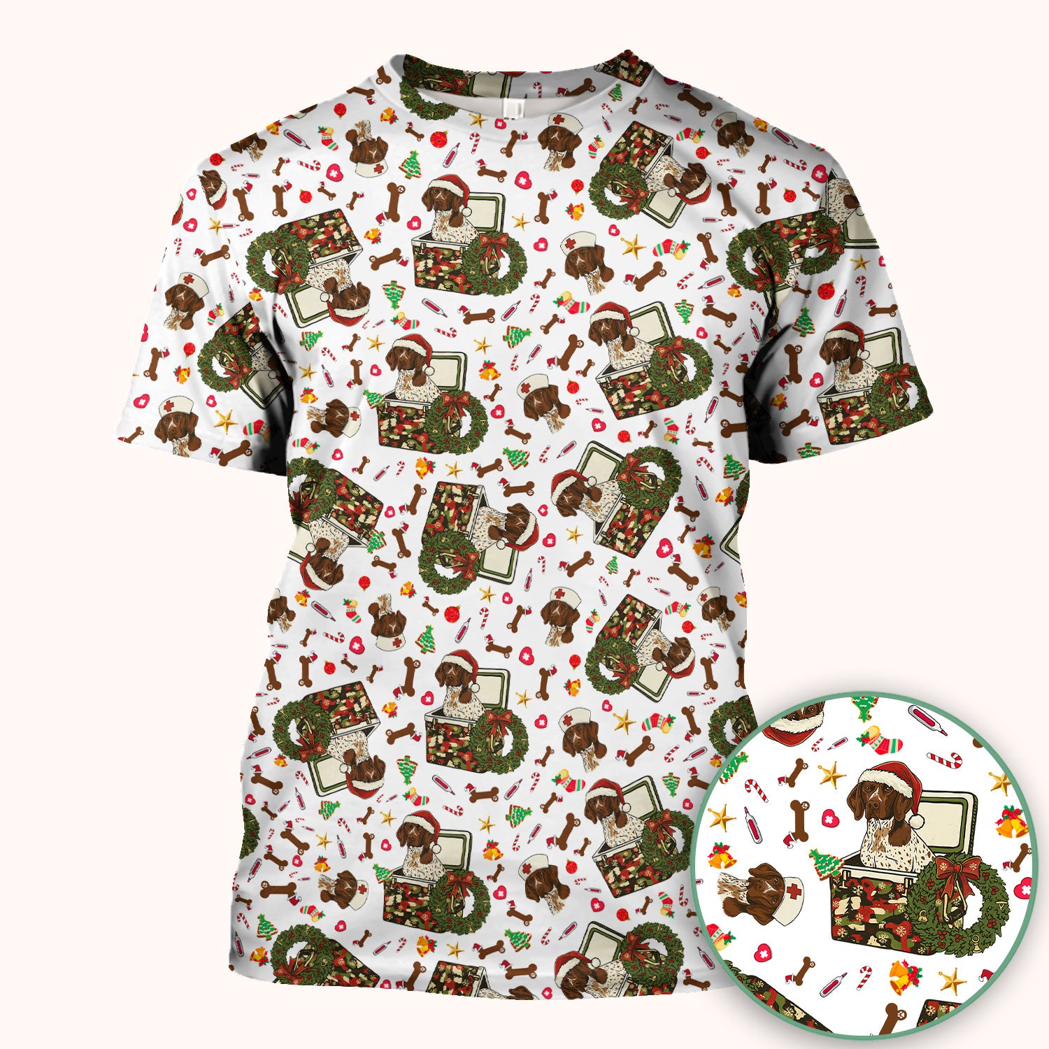 Christmas Dachshund Scrub Top - Cute Sausage Dog Nurse Shirt - Funny Holiday Medical Uniform for Women RN LPN CNA Gift