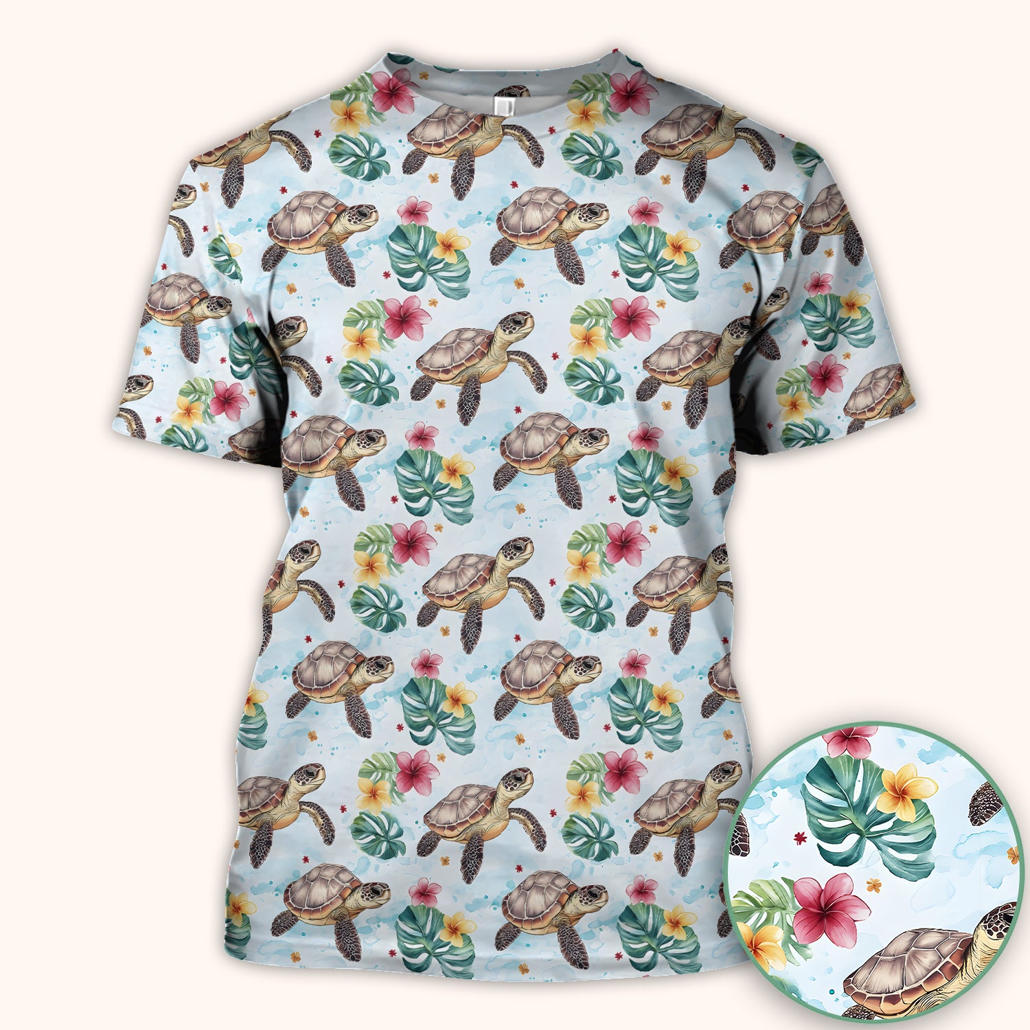 Sea Turtle Tropical Floral Pattern Scrub Top, Comfortable Scrubs for Nurses