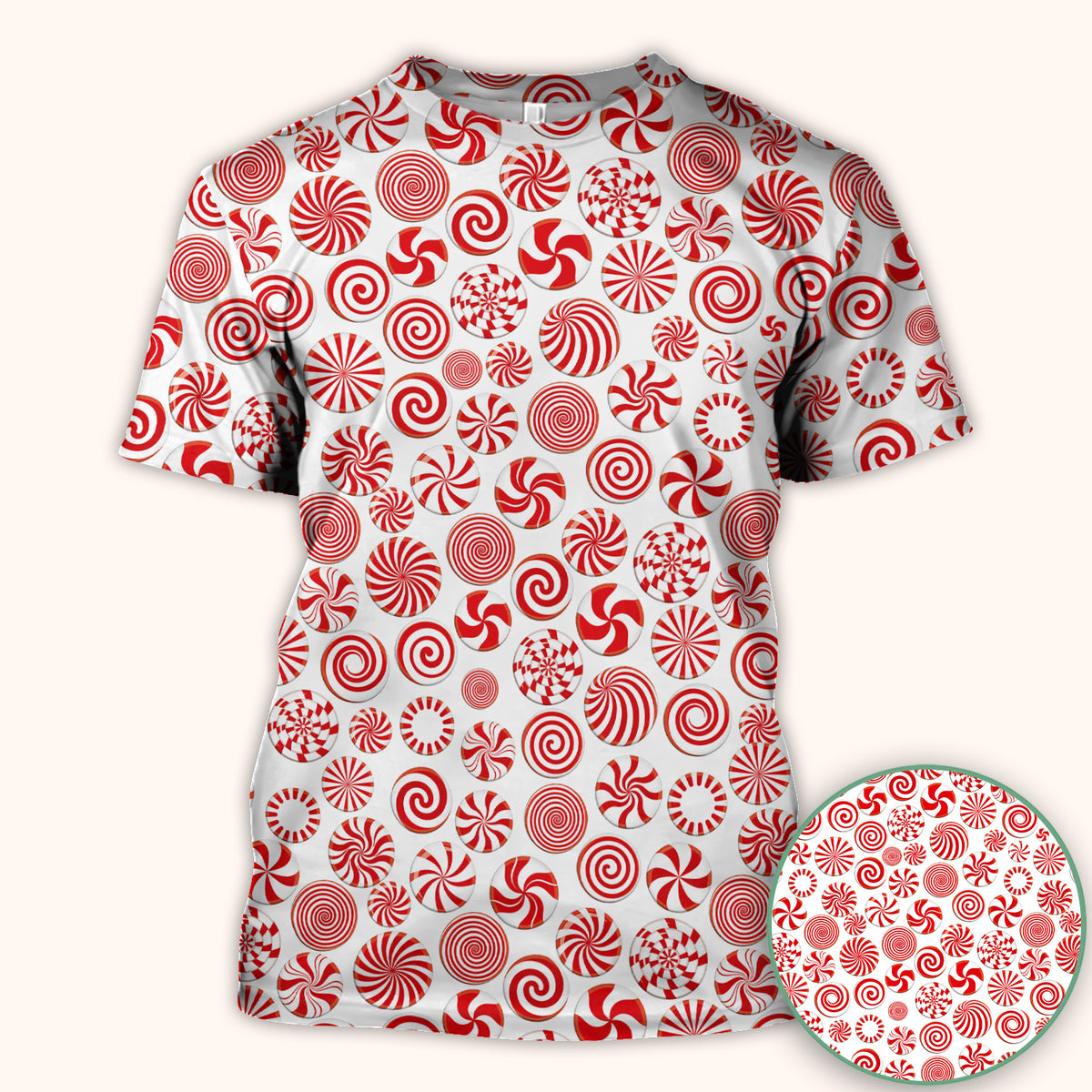 Christmas Peppermint Candy Pattern Scrub Top, Comfortable Scrubs for Nurses