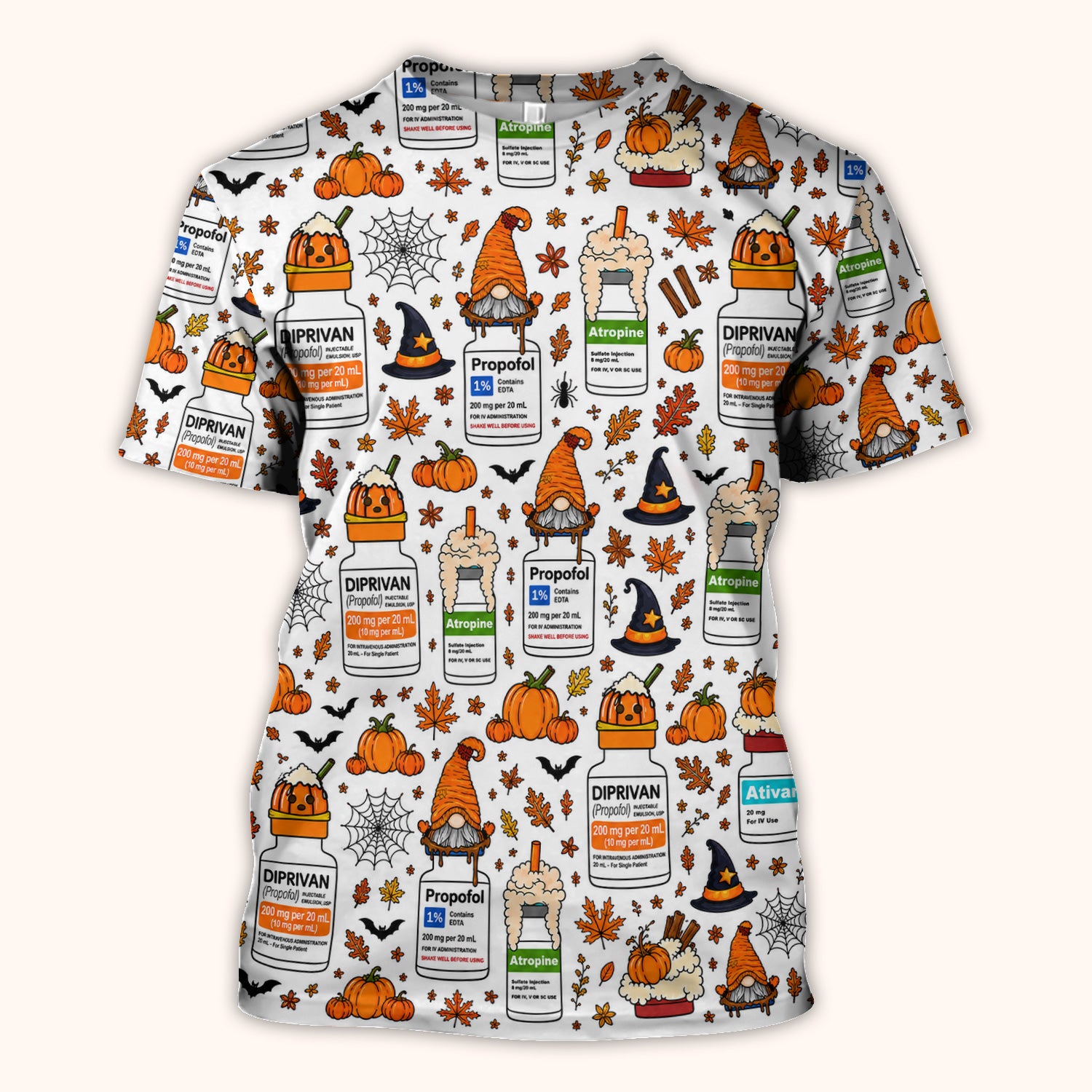 Funny Witch Hat & Pumpkin Print Scrub Top, Comfortable Scrubs for Nurses