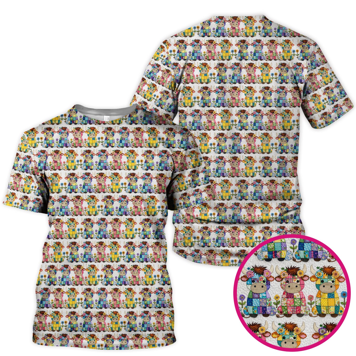 Cute Patchwork Cow With Flowers Pattern Scrubs Top, Comfortable Scrubs for Nurses