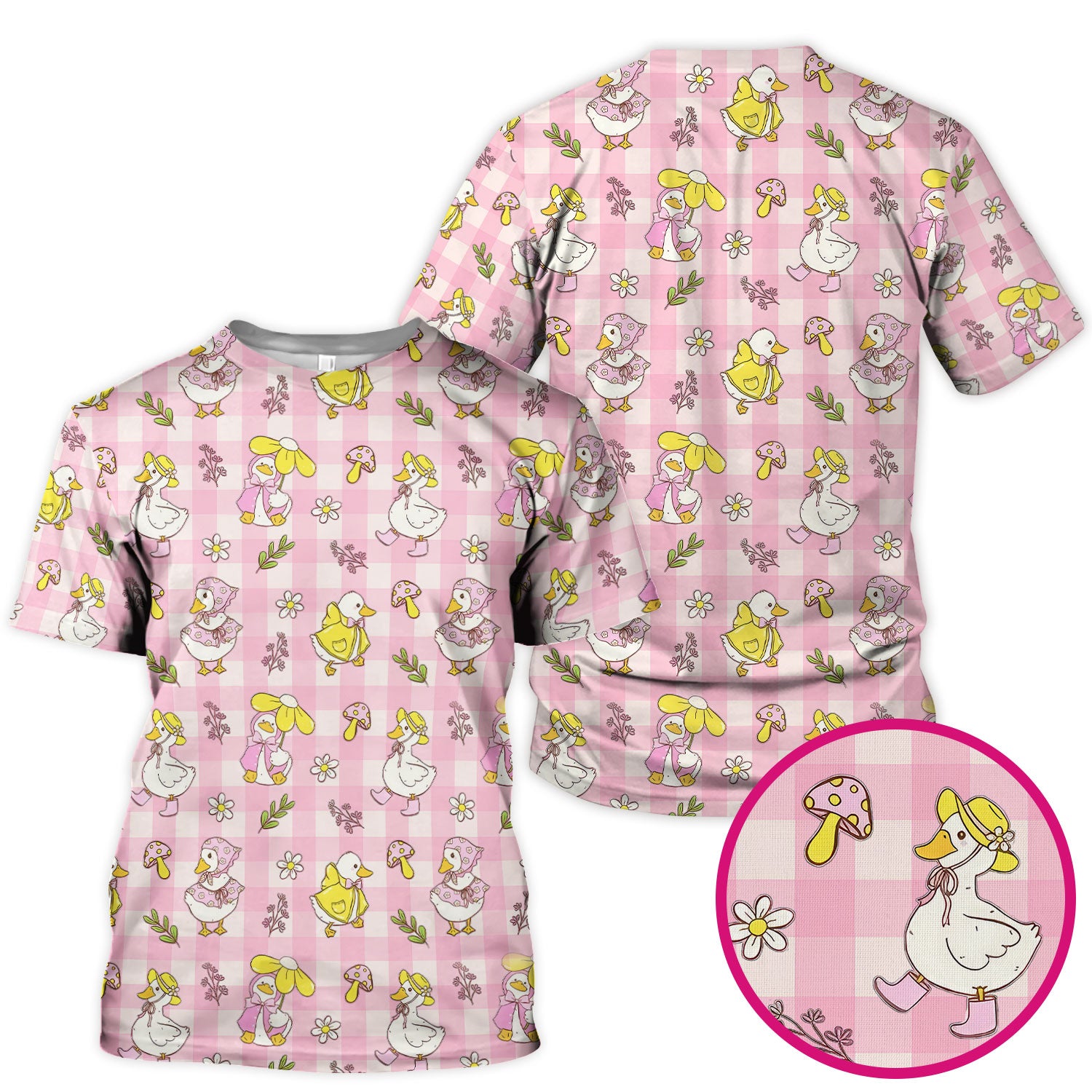 Cute Duck Outfit Gingham Pattern Scrub Top, Comfortable Scrubs for Nurses