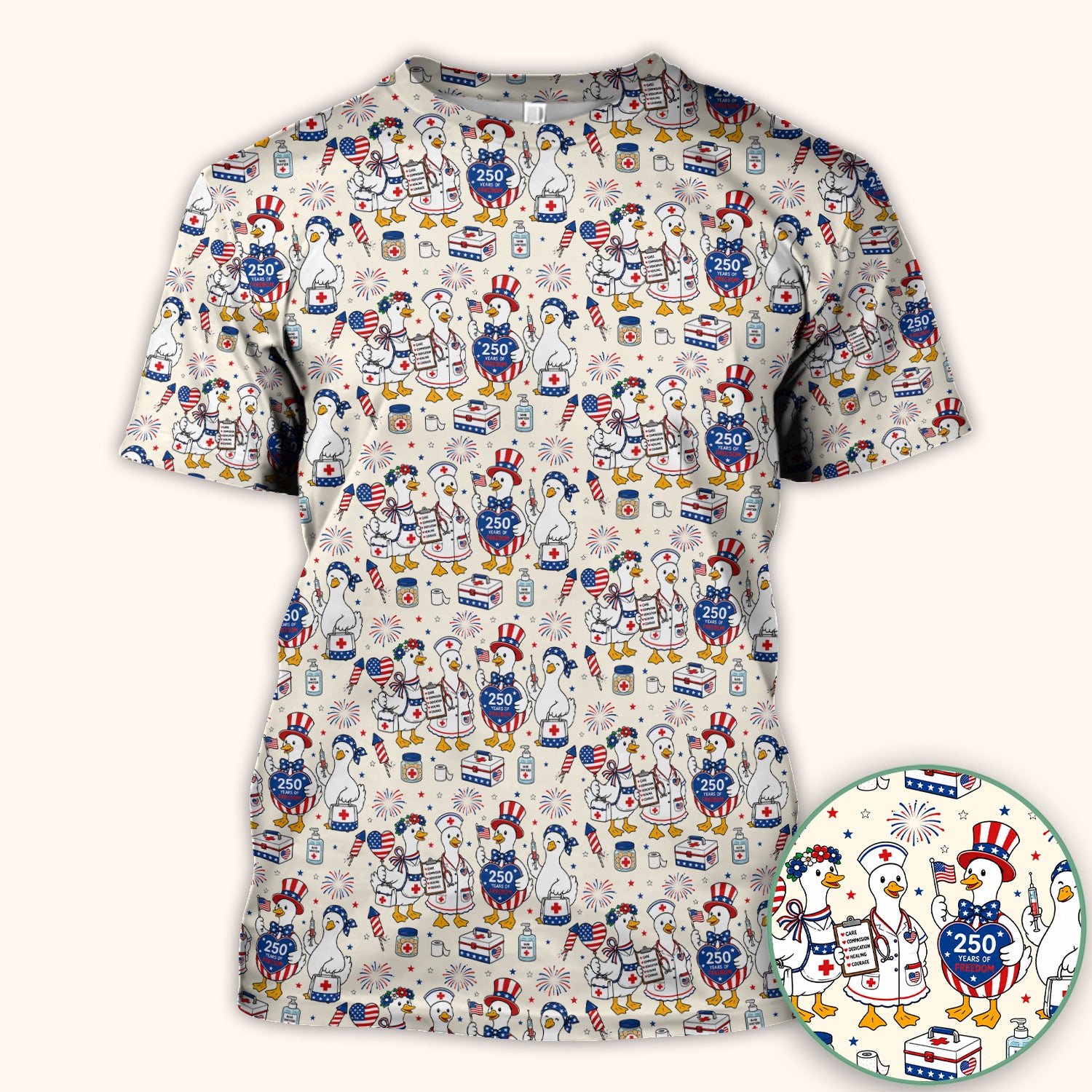 Funny Patriotic Goose Nurse for RN, CNA, Healthcare Workers Scrub Top, Comfortable Scrubs for Nurses