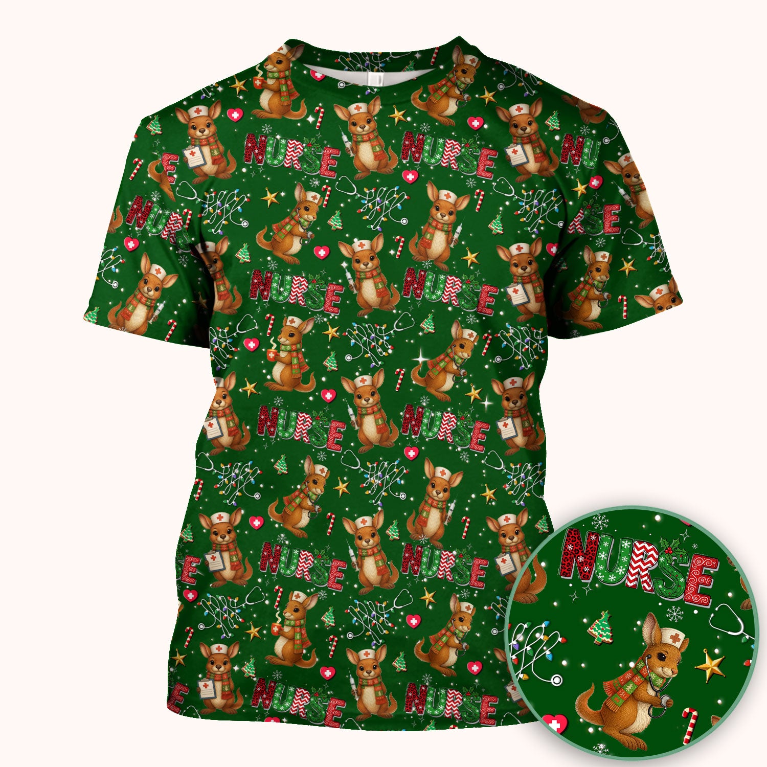 Christmas Kangaroo Nurse Scrub Top - Cute Aussie Holiday Medical Uniform - Funny Xmas Scrubs for Women