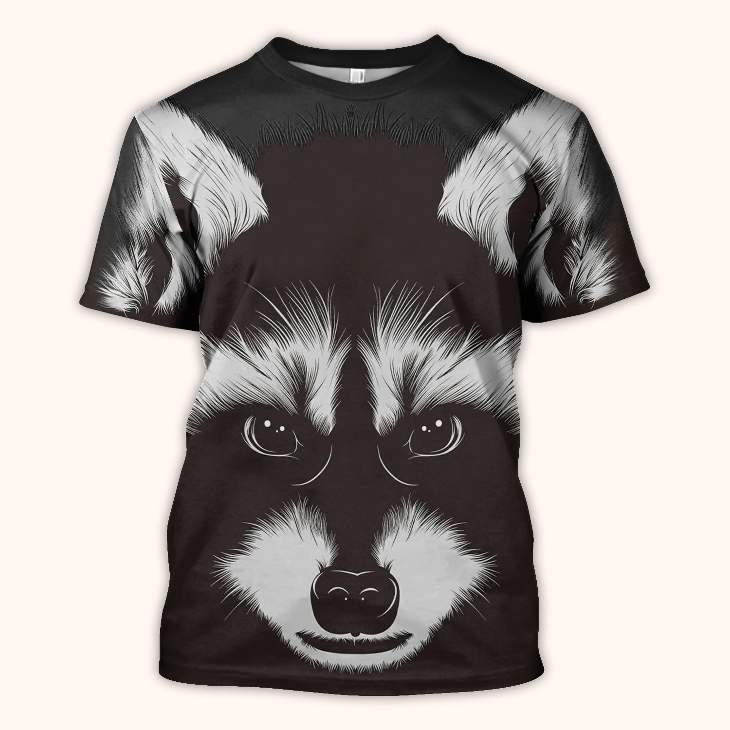Black White Raccoon Face Pattern Scrub Top, Comfortable Scrubs for Nurses