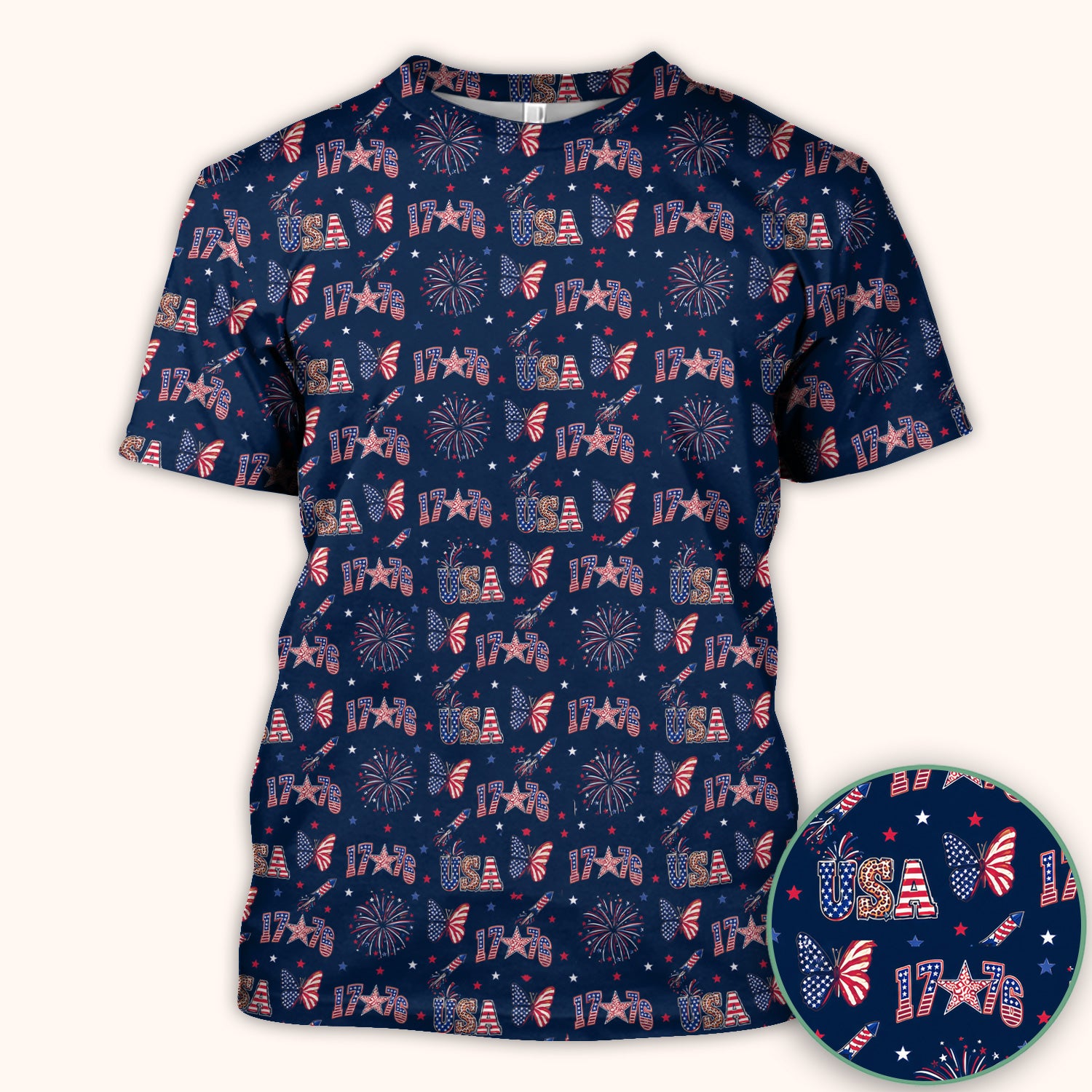 USA Fireworks Butterfly Pattern Scrub Top, Comfortable Scrubs for Nurses
