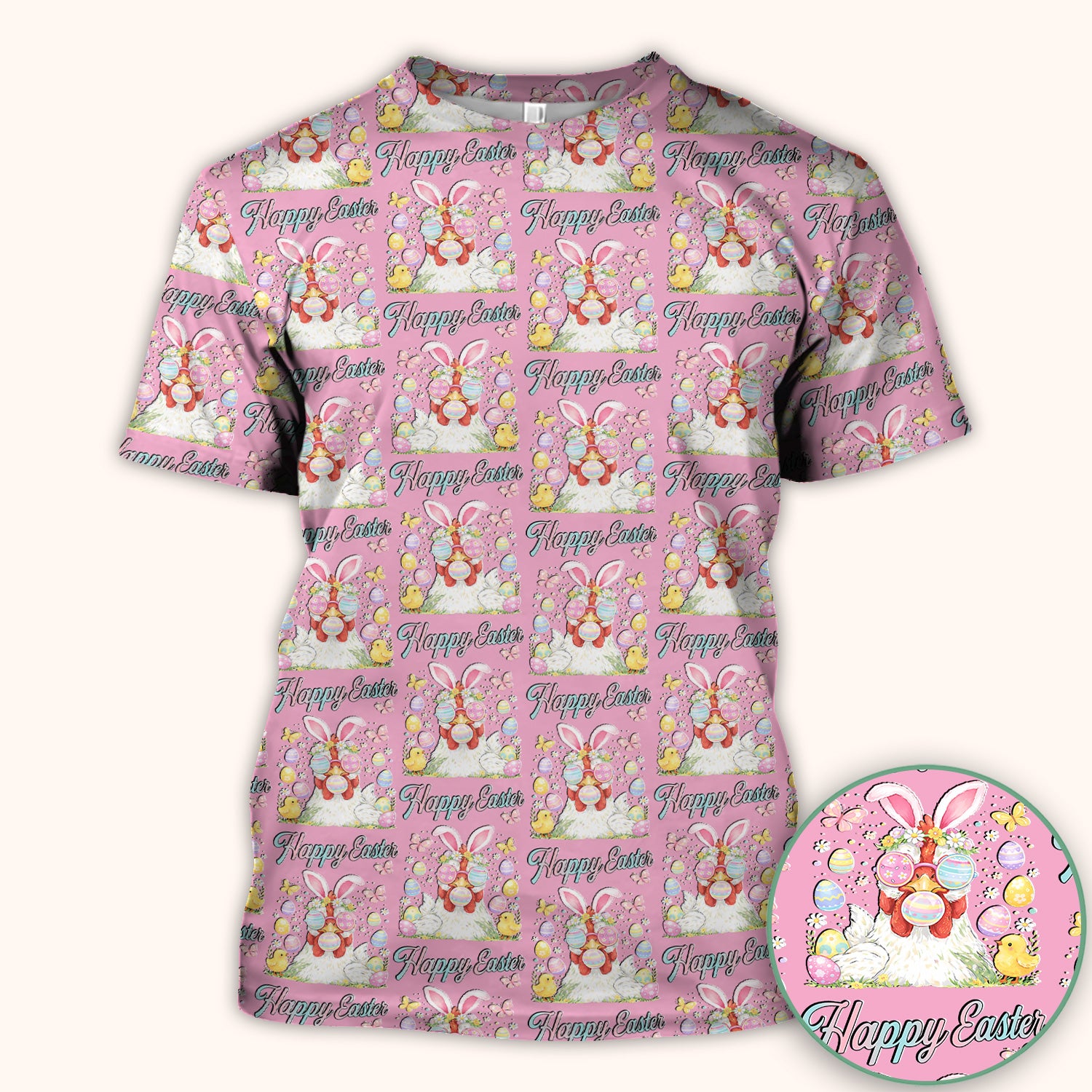 Happy Easter Bunny Eggs Pattern Scrub Top, Comfortable Scrubs for Nurses