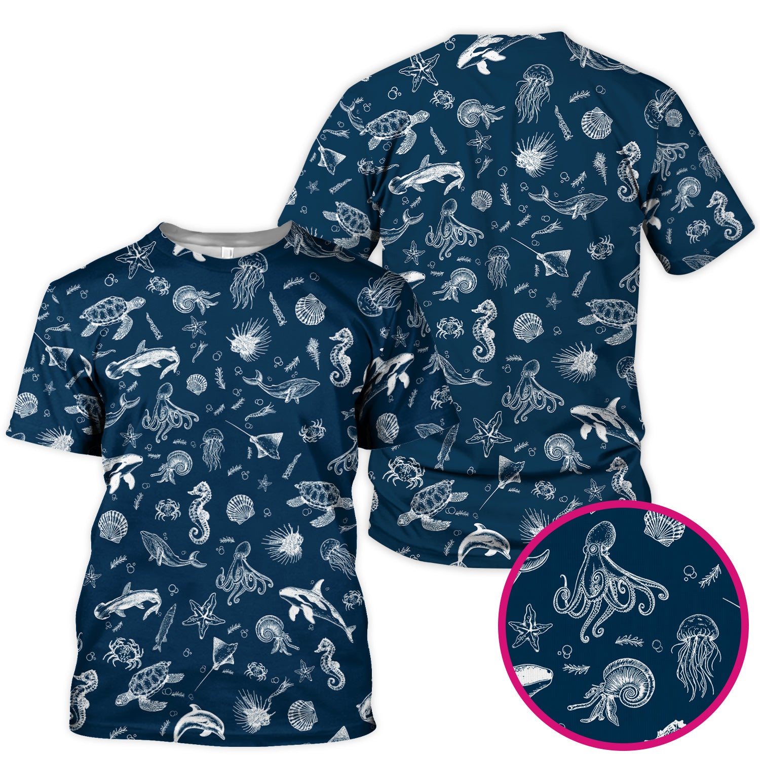 Marine Sea Life Pattern Scrub Top, Breathable Fabrics Nursing Uniform