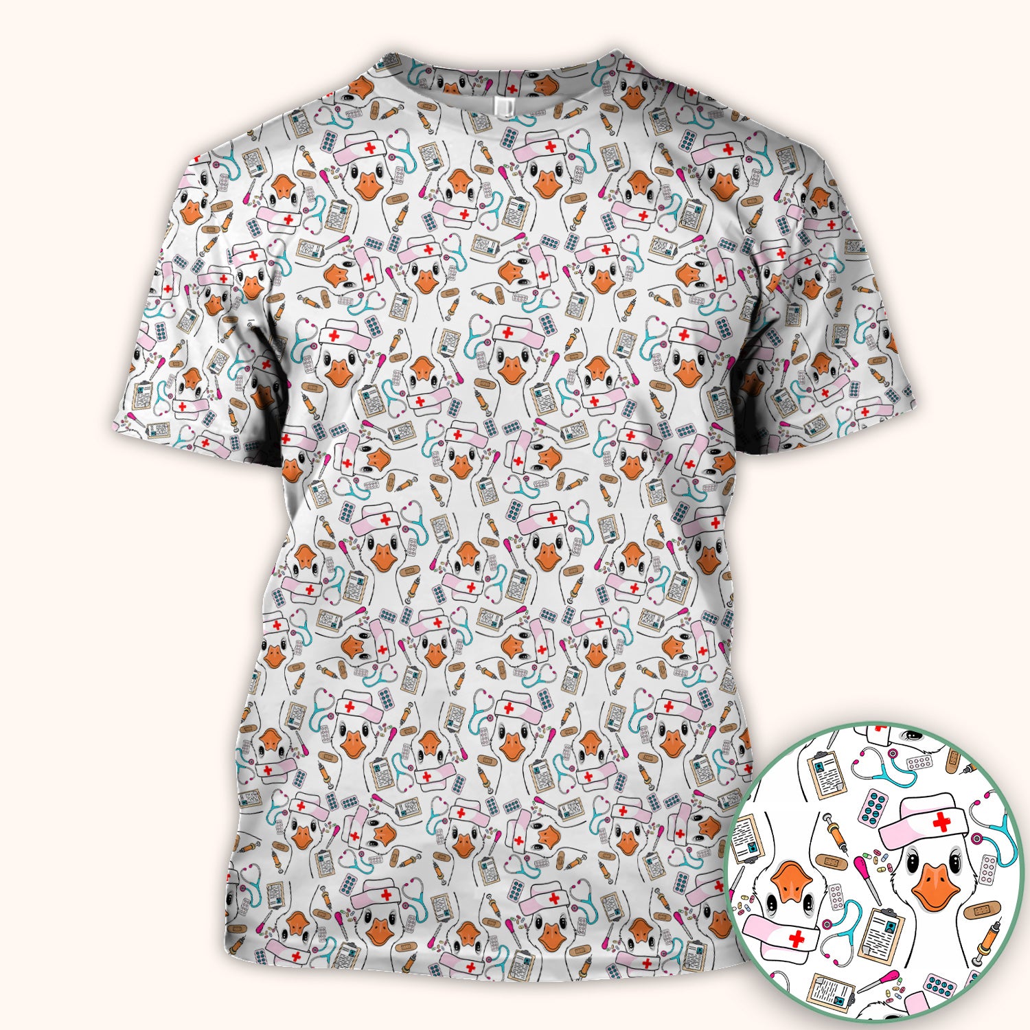 Duck Wearing Hat With Medical Tools Scrub Top, Breathable Fabrics Nursing Uniform