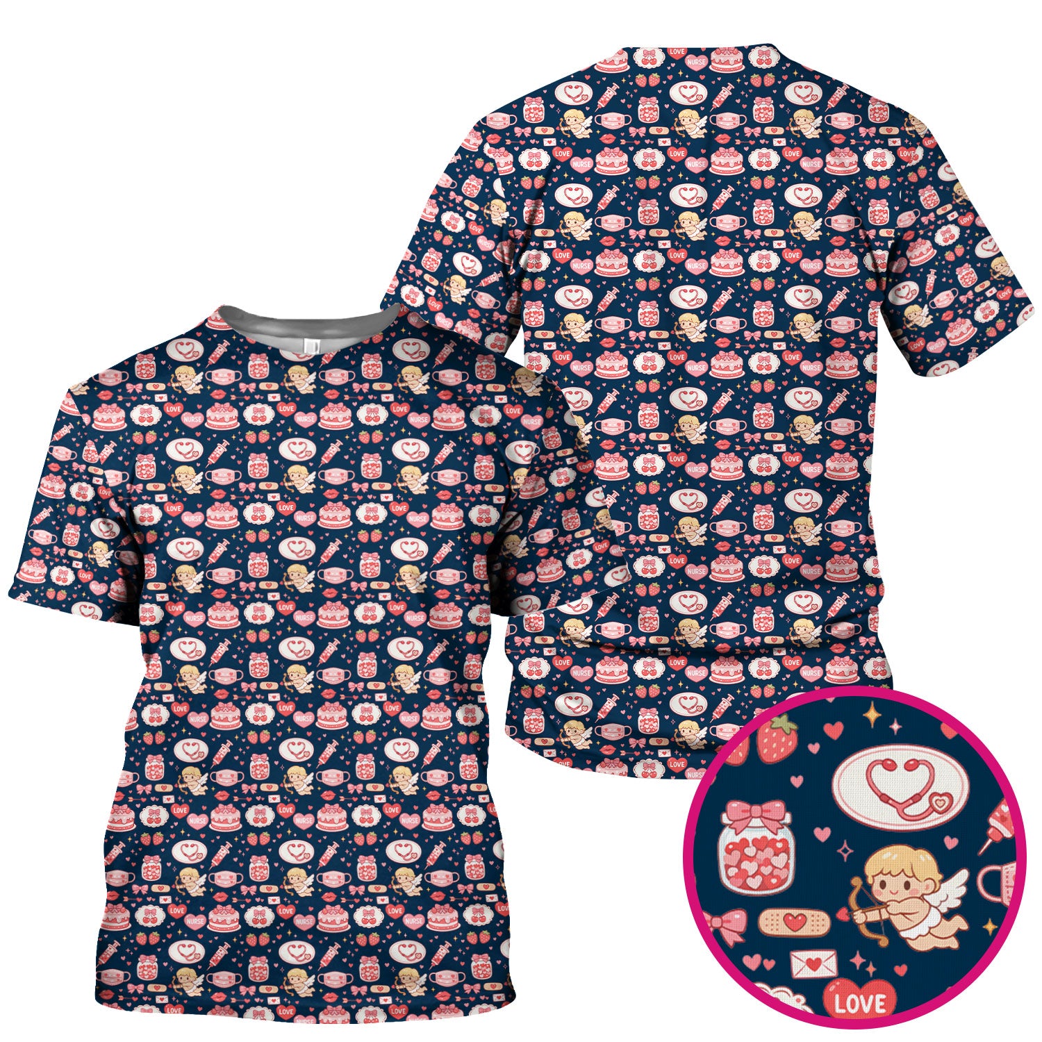 Cupid Nurse Scrub Top, Cute Love Medical Pattern Shirt For Valentine, Breathable Fabrics Nursing Uniform