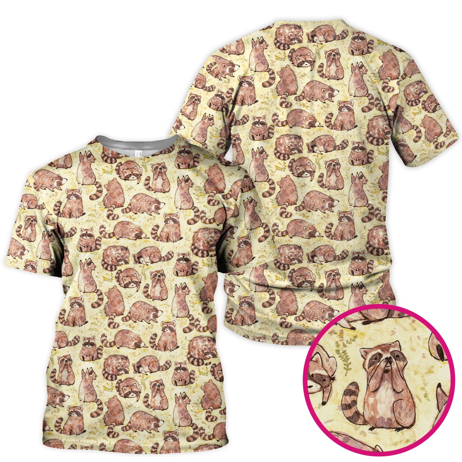 Cute Raccoon Woodland Pattern Scrub Top, Breathable Fabrics Nursing Uniform