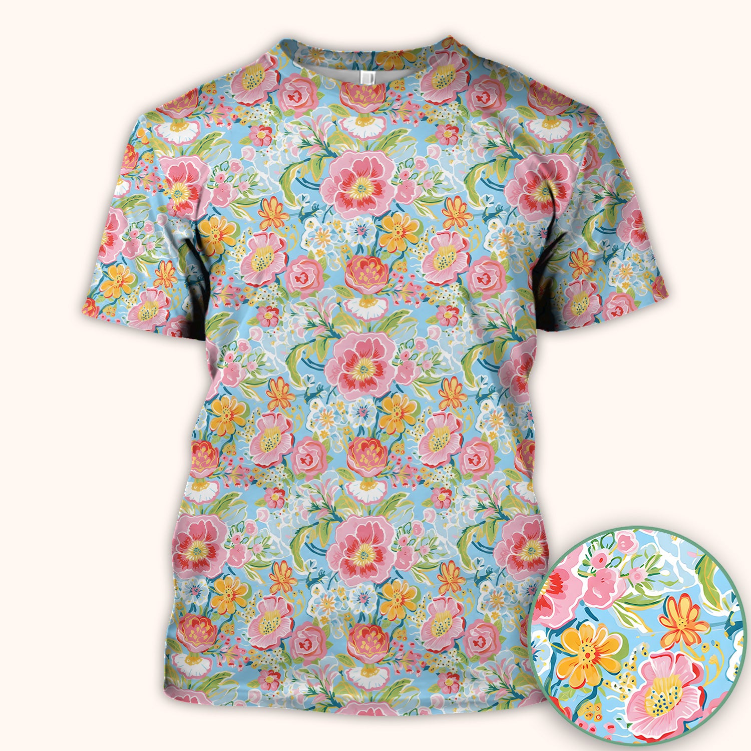 Pastel Tropical Floral Garden Pattern Scrub Top, Comfortable Scrubs for Nurses