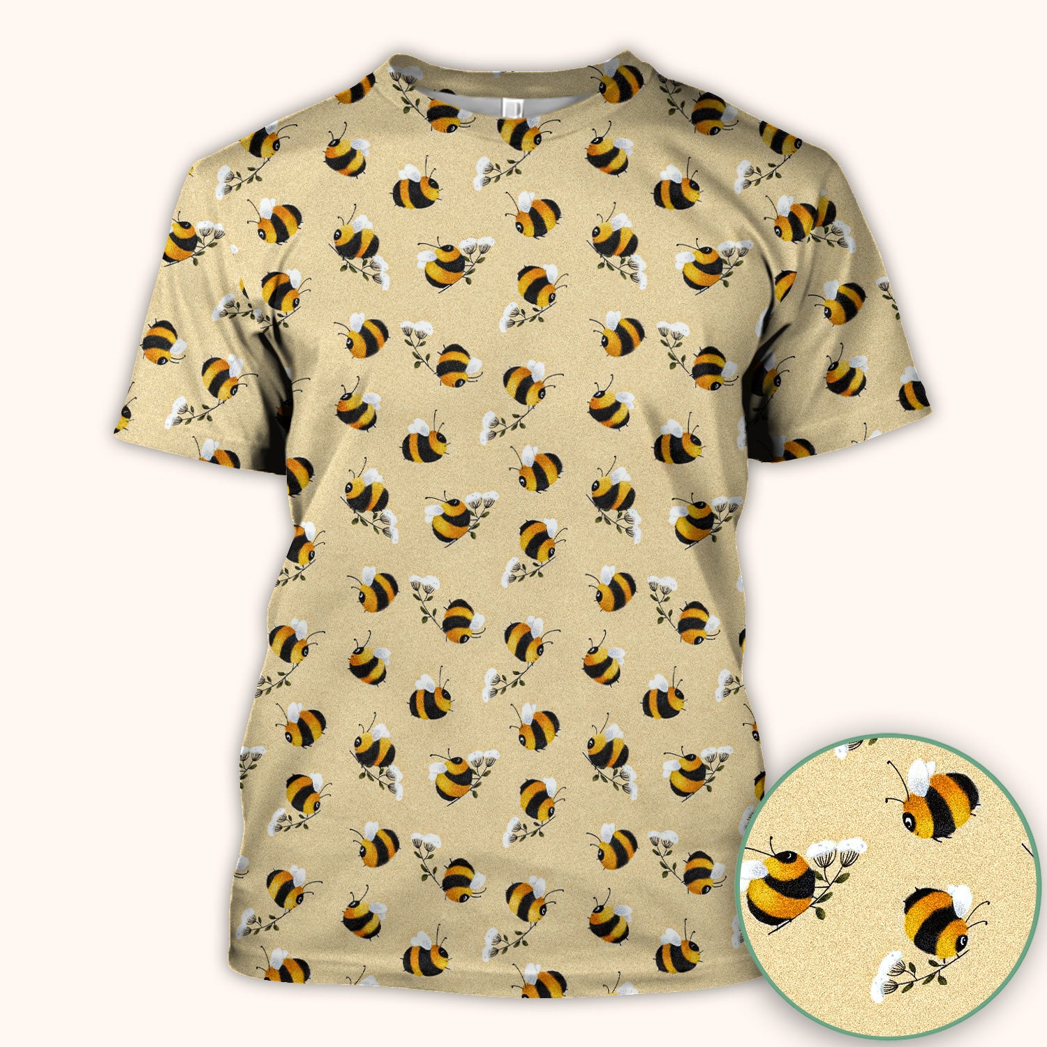 Cute Bumble Bee Blossom Pattern Scrub Top, Comfortable Scrubs for Nurses