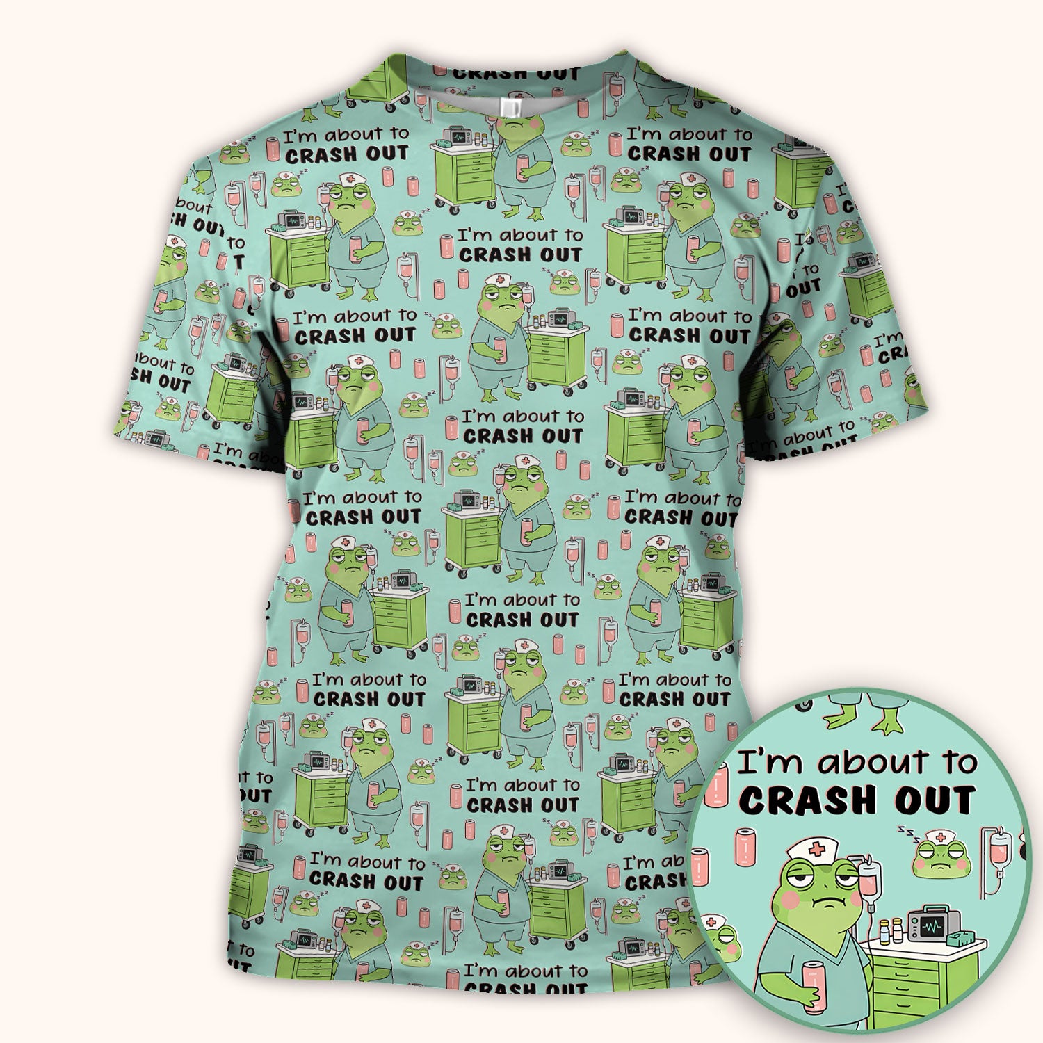 Funny Frog Pattern Nurse Scrub Top, I’m About to Crash Out Nurse Shirt, Breathable Fabrics Nursing Uniform