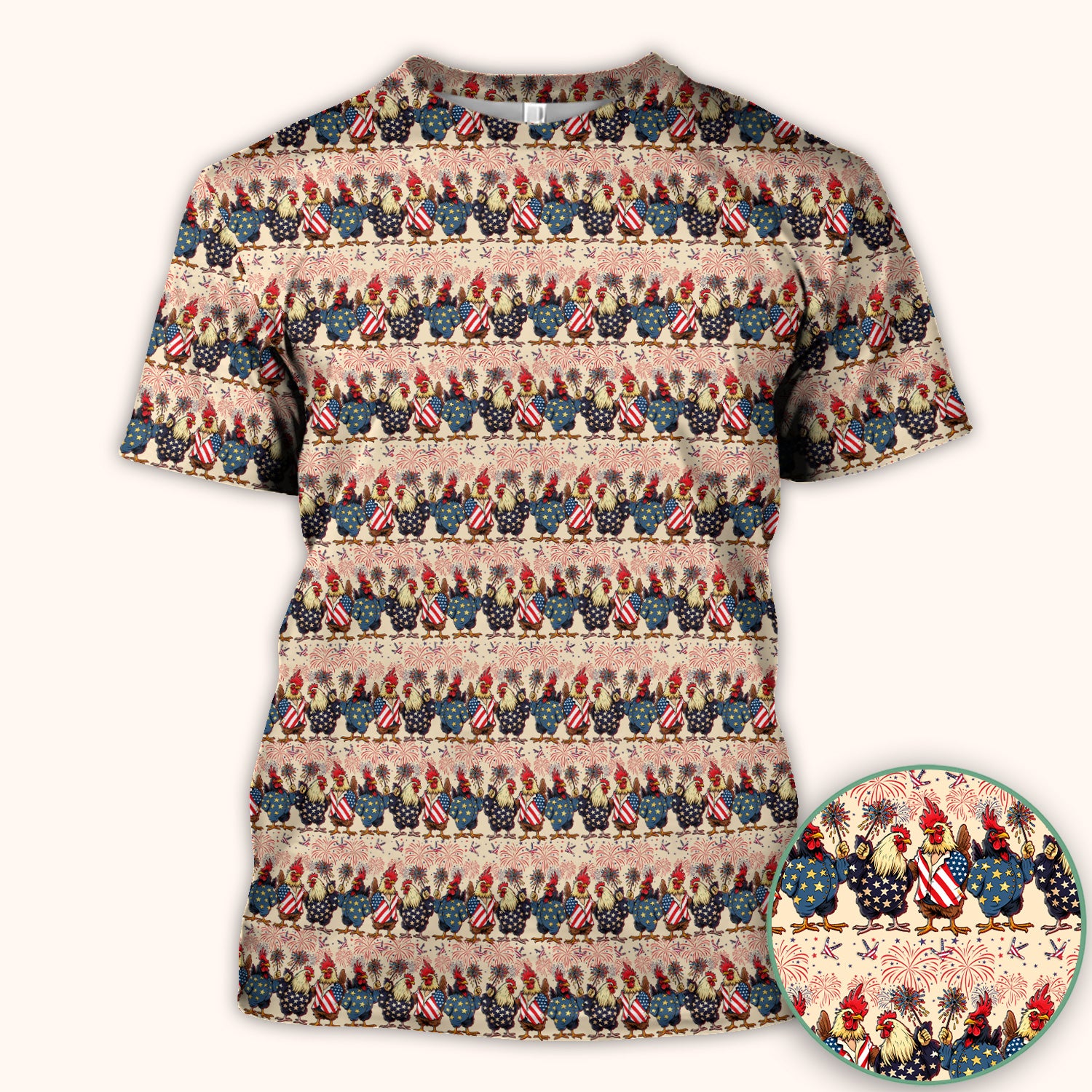 Patriotic Rooster Fireworks Pattern Scrub Top, Comfortable Scrubs for Nurses