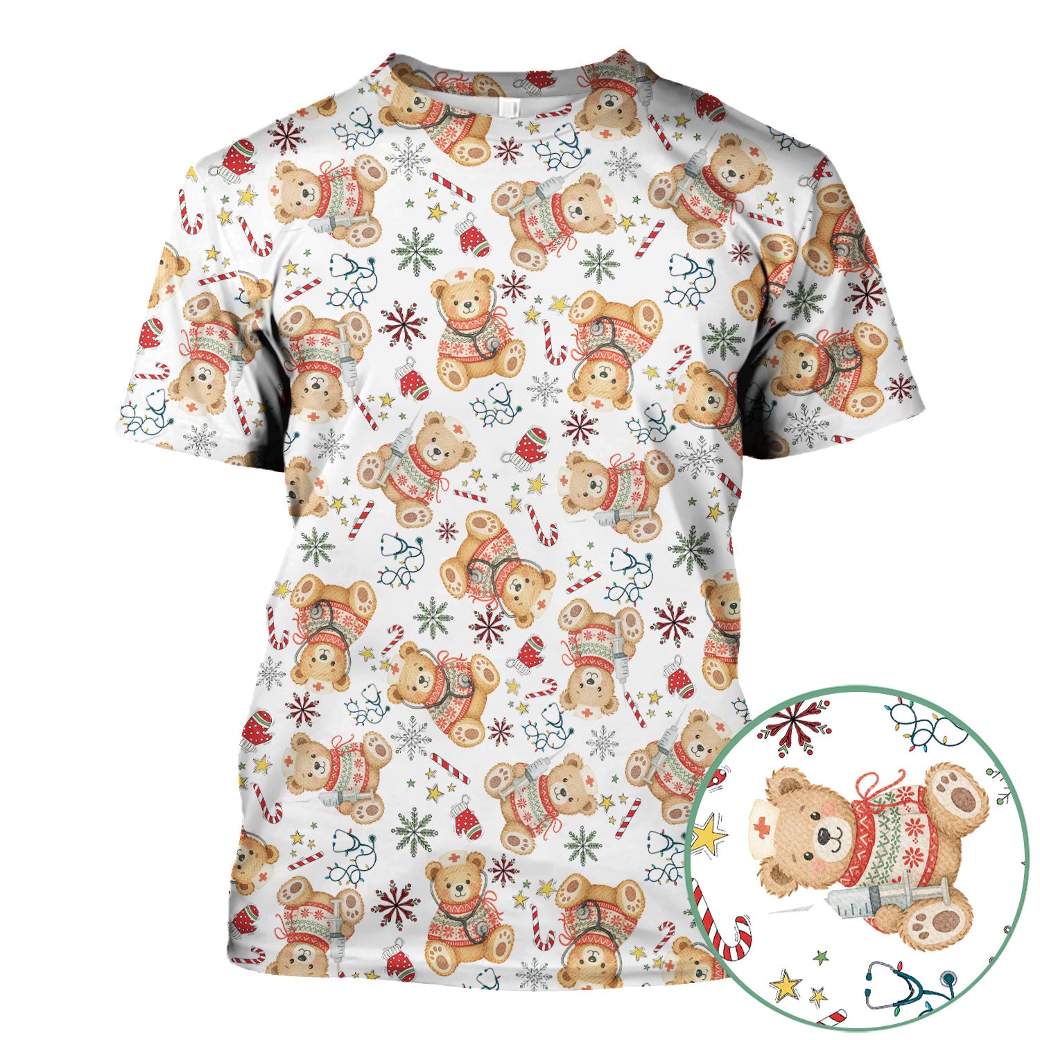 Holiday Teddy Bear Christmas Nurse Scrub - Cute Festive Medical Shirt for Women - Nursing Uniform Gift RN LPN CNA