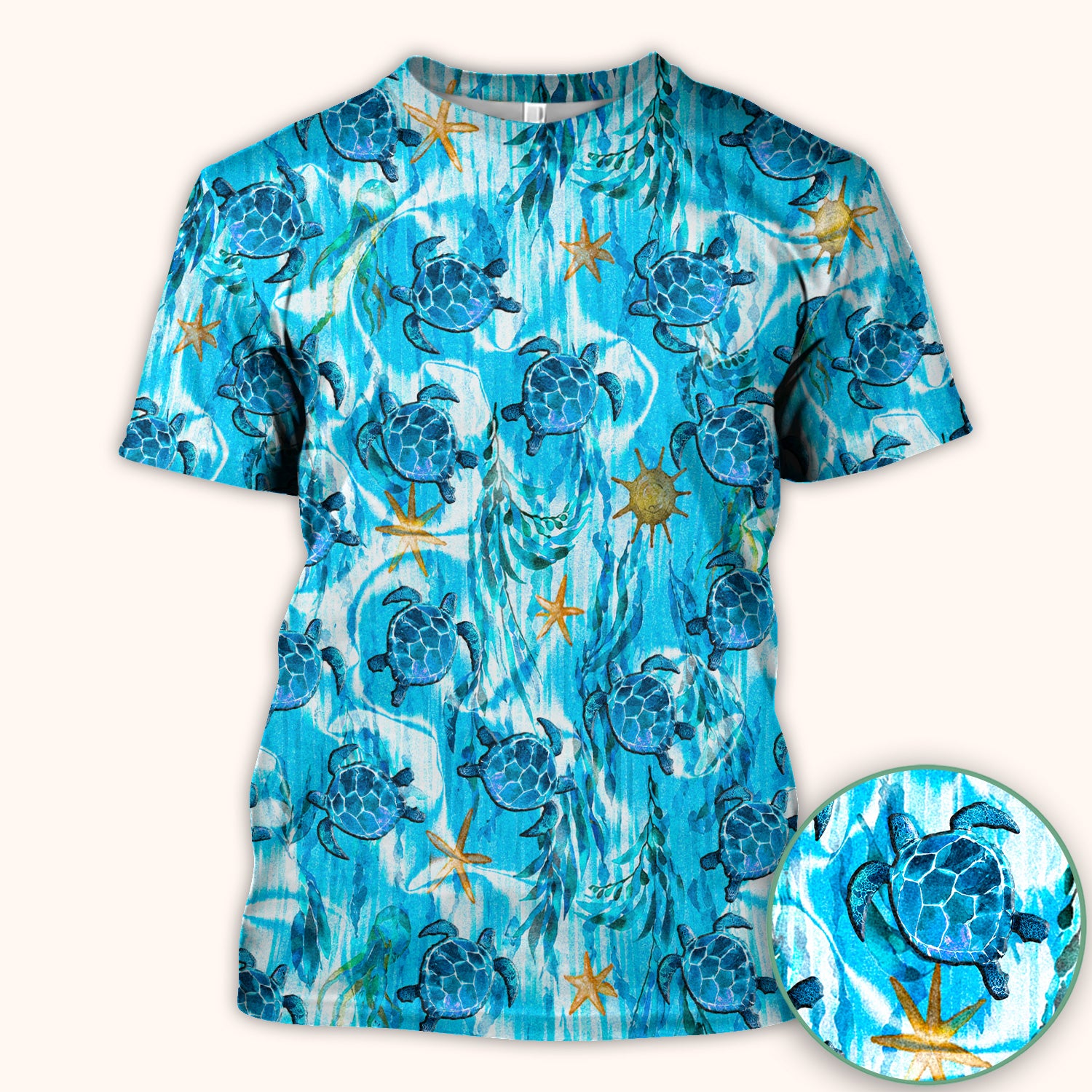 Coastal Marine Life Print Scrub Top, Comfortable Scrubs for Nurses