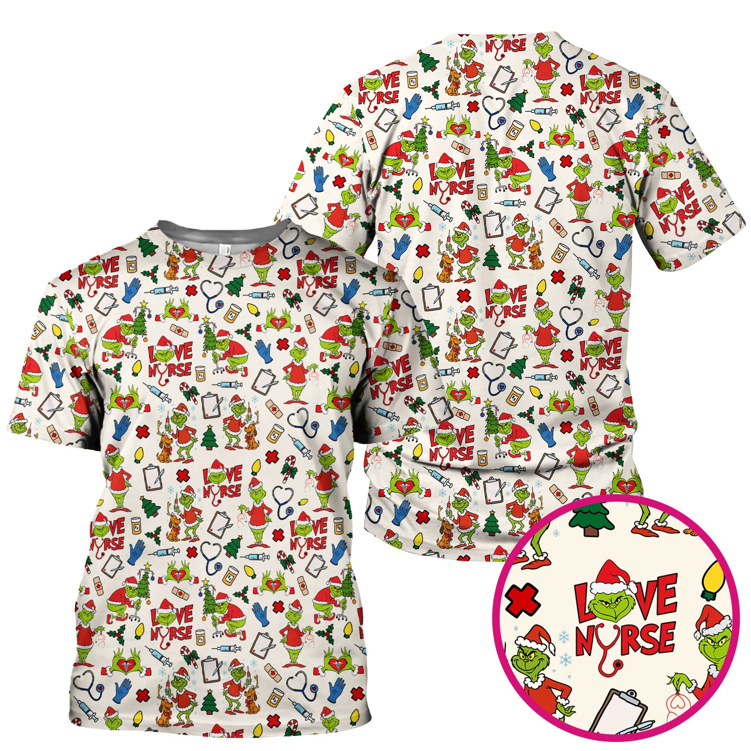 Grinch Nurse Scrub Shirt Multi Colors - Love Nurse Christmas Scrub Top - Funny Holiday Nursing Workwear with Pockets