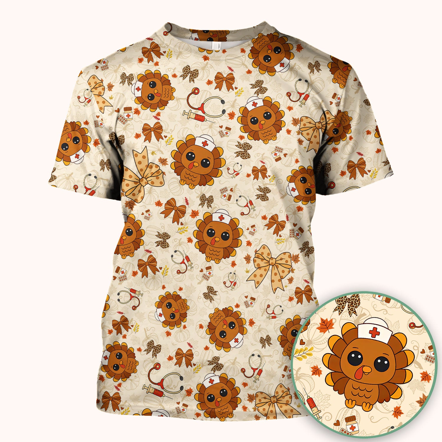 Thanksgiving Turkey Scrub for Nurses - Breathable Fabrics Nursing Uniform - Autumn Med Shirt Gift for Women