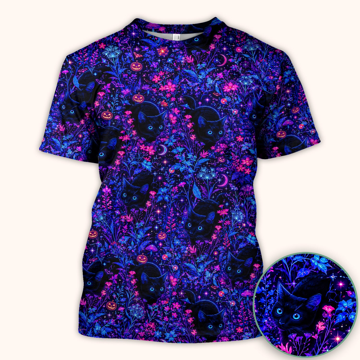 Spooky Black Cat Garden Pattern Scrub Top, Comfortable Scrubs for Nurses