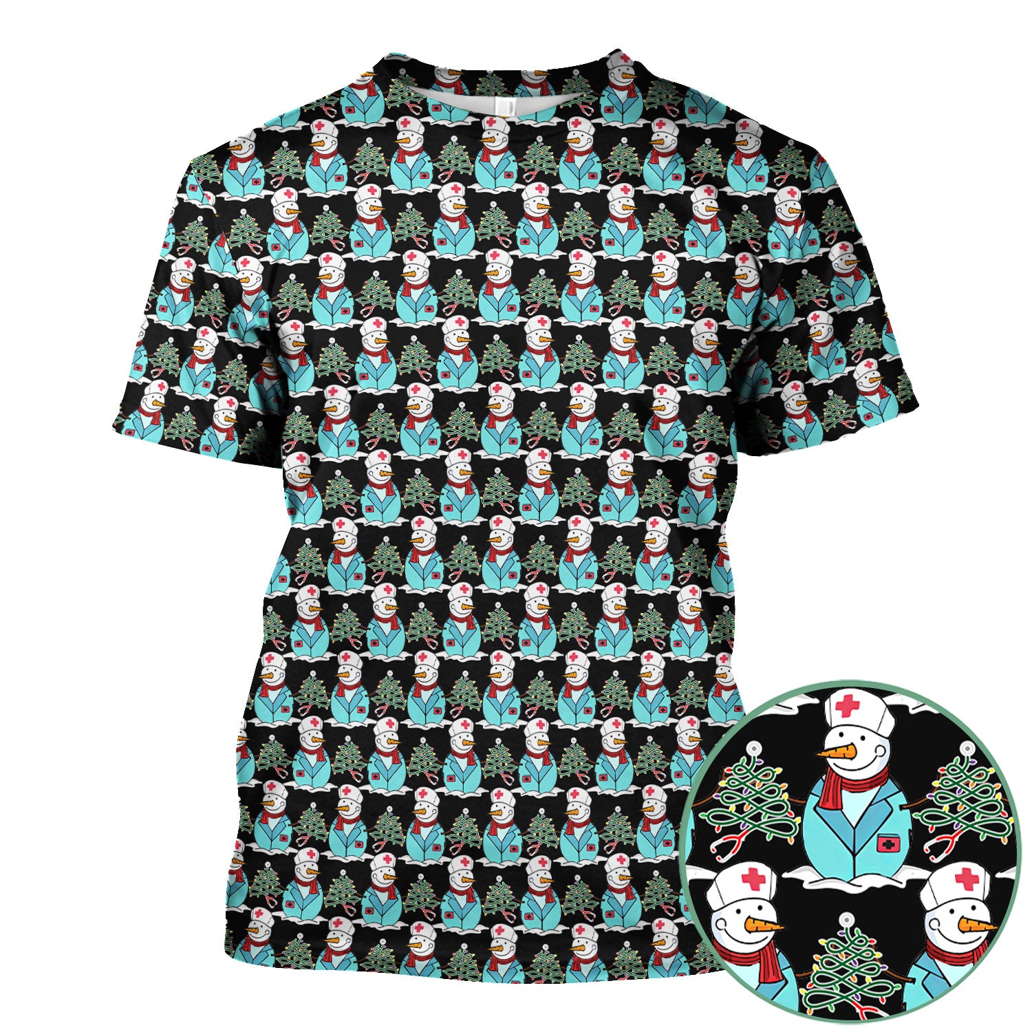 Funny Nurse Scrubs Christmas Edition - Snowman Doctor Print Top - Custom Multi Color Medical Shirt Gift for Nurses and Healthcare Staff