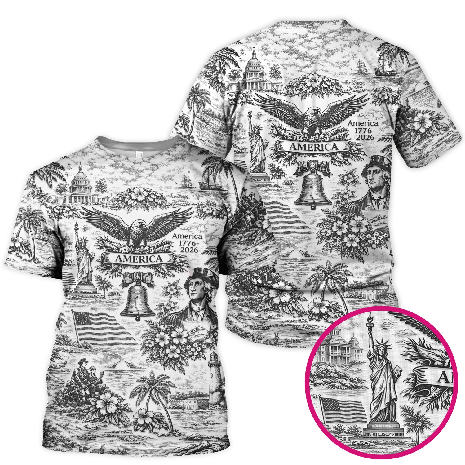 Patriotic America Heritage Toile Pattern Scrub Top, Breathable Fabrics Nursing Uniform