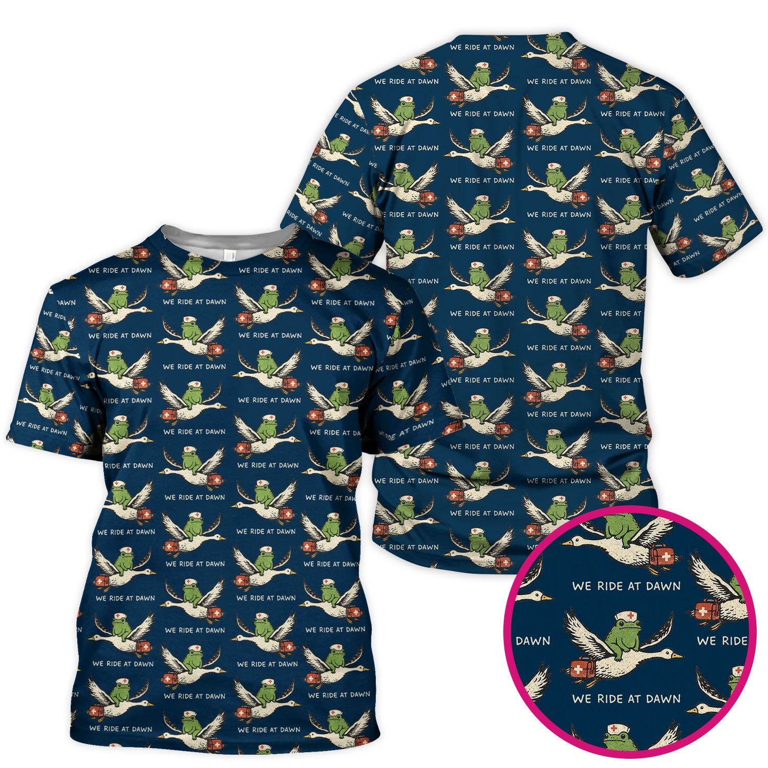 Funny Frog Riding Goose Nurse Pattern Scrub Top, Comfortable Scrubs for Nurses
