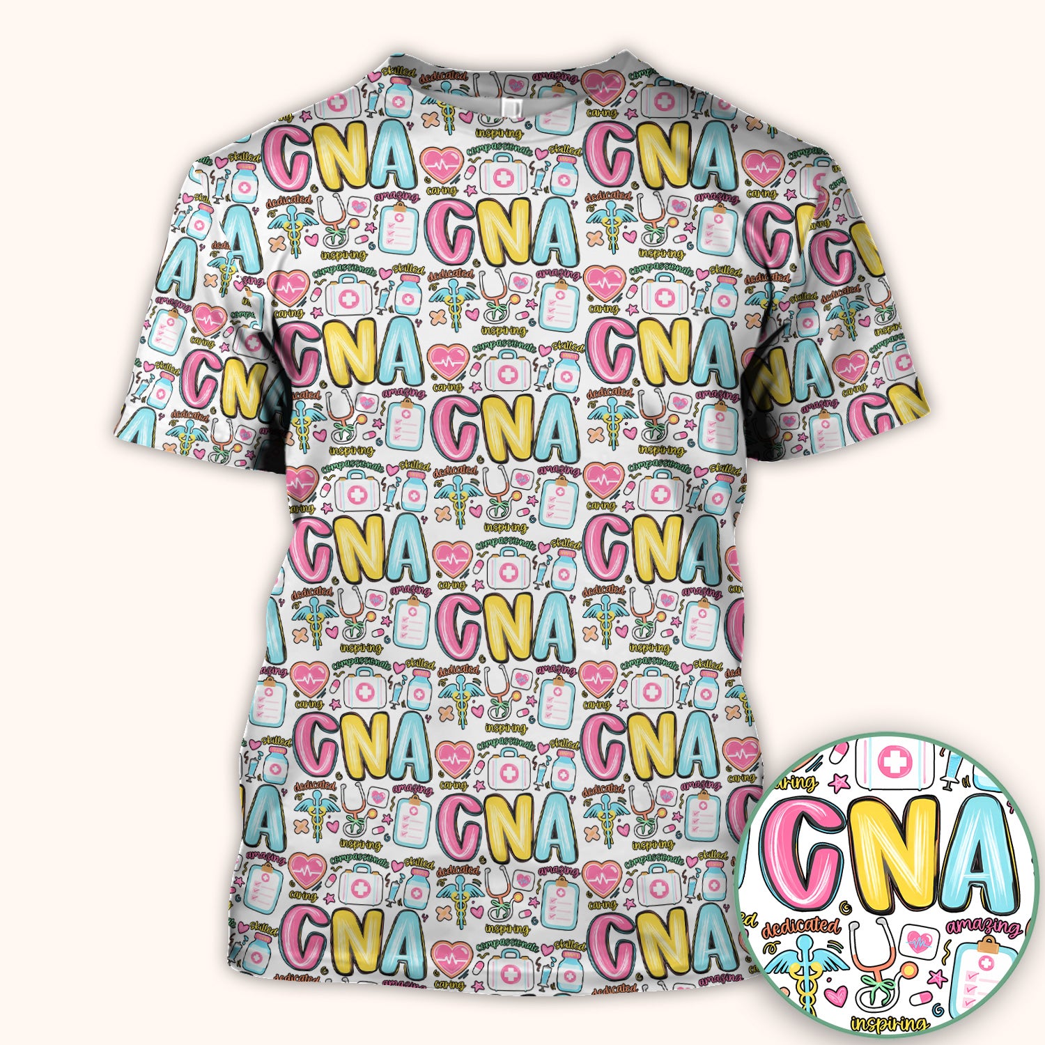 CNA Nurse Appreciation Pattern Scrub Top, Breathable Fabrics Nursing Uniform