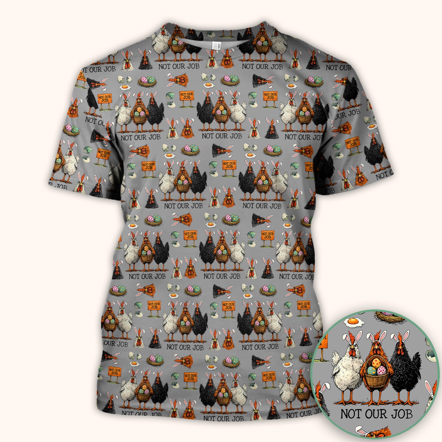 Funny Easter Chicken Humor Pattern Scrub Top, Comfortable Scrubs for Nurses
