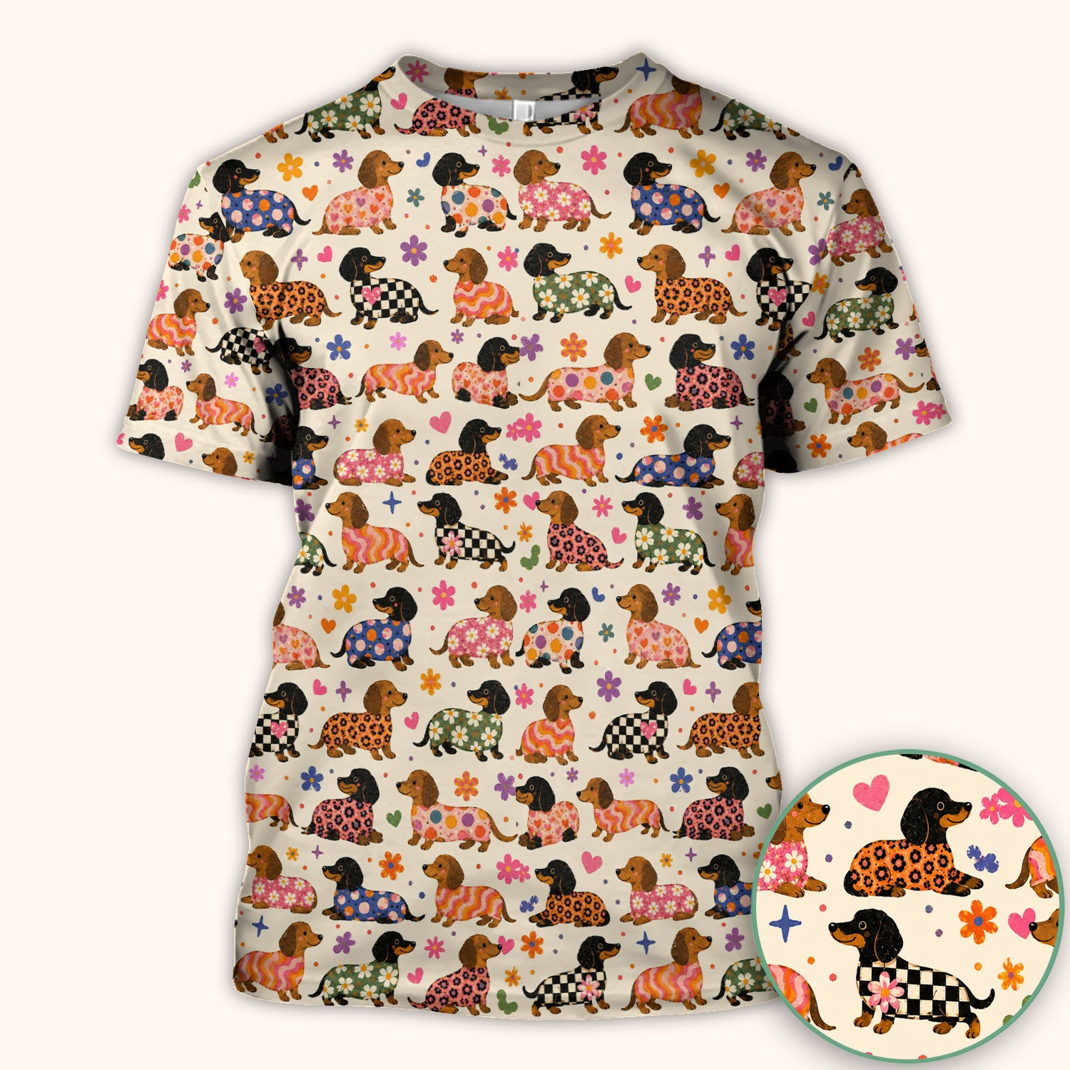 Floral Dachshund Print Scrub Top, Comfortable Scrubs for Nurses