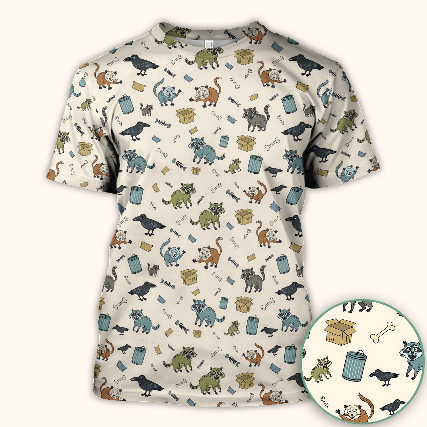 Funny Trash Raccoon Pattern Scrub Top, Comfortable Scrubs for Nurses