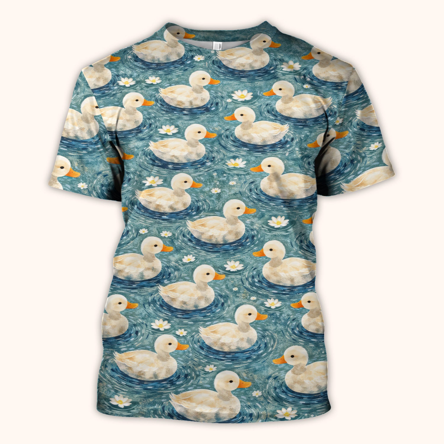 Charming Duck Pond Scrub Top, Peaceful Waterfowl Print Nursing Uniform, Breathable Medical Scrubs