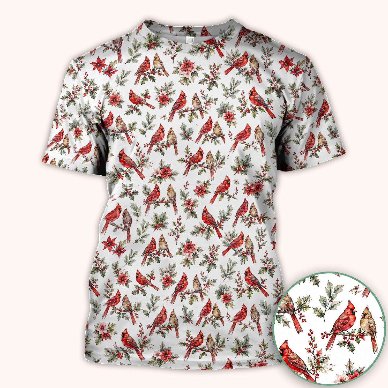 Festive Cardinal and Holly Scrub Top, Comfortable Scrubs for Nurses