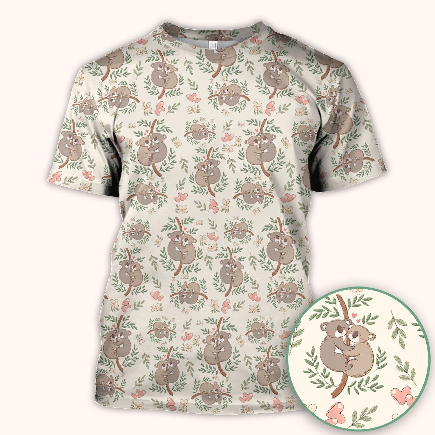 Cute Koala Love Pattern Medical Scrub Top, Breathable Fabrics Nursing Uniform