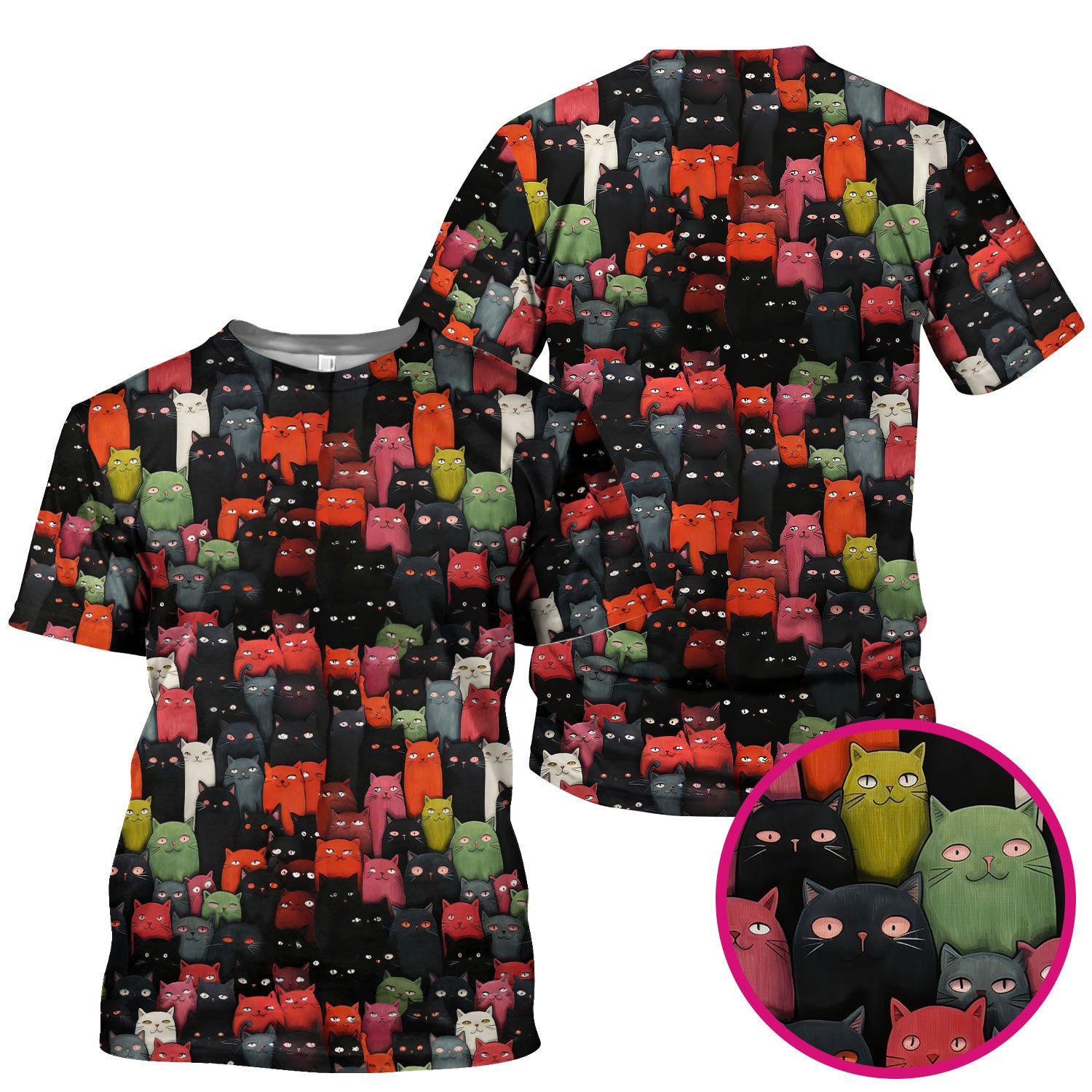 Cat Pattern Nurse Scrub Top, Artistic Cat Nurses Shirt For Women, Breathable Fabrics Nursing Uniform