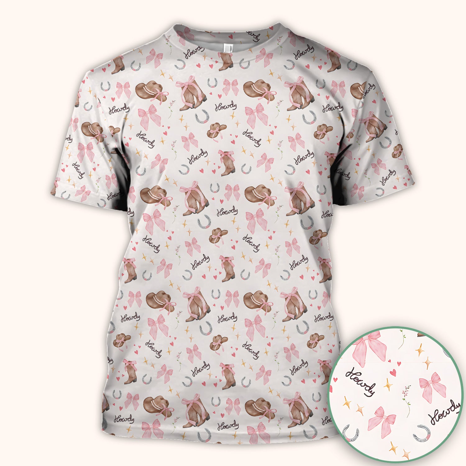 Cute Pink Cowgirl Boots Pattern Scrub Top, Comfortable Scrubs for Nurses