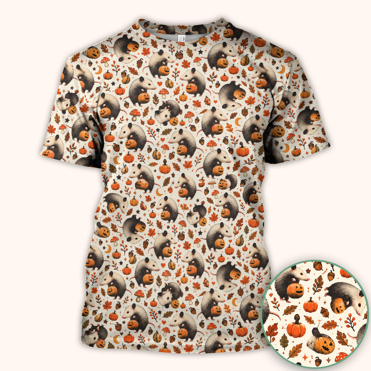 Halloween Opossum Pumpkin Patch Pattern Scrub Top, Comfortable Scrubs for Nurses