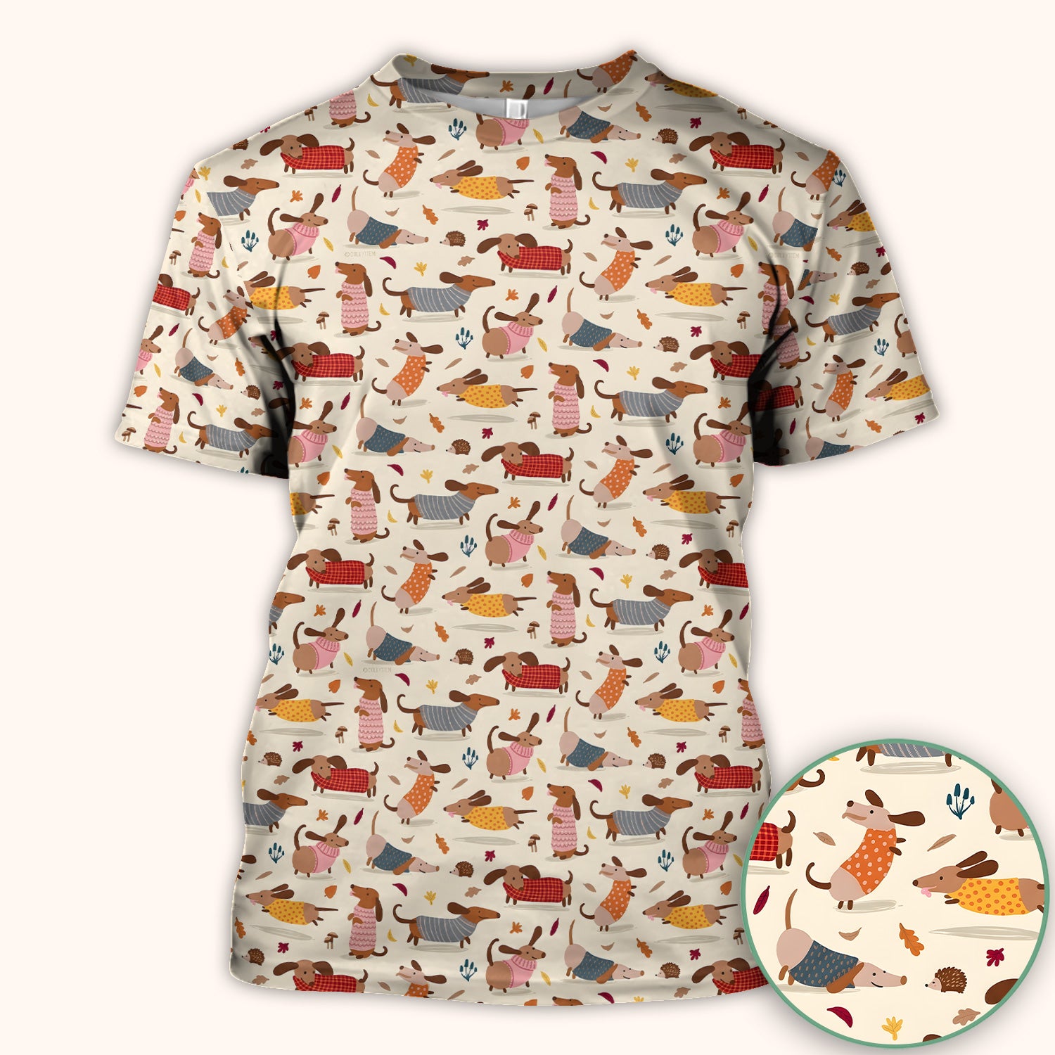 Cute Autumn Dachshund Print Scrub Top, Comfortable Scrubs for Nurses
