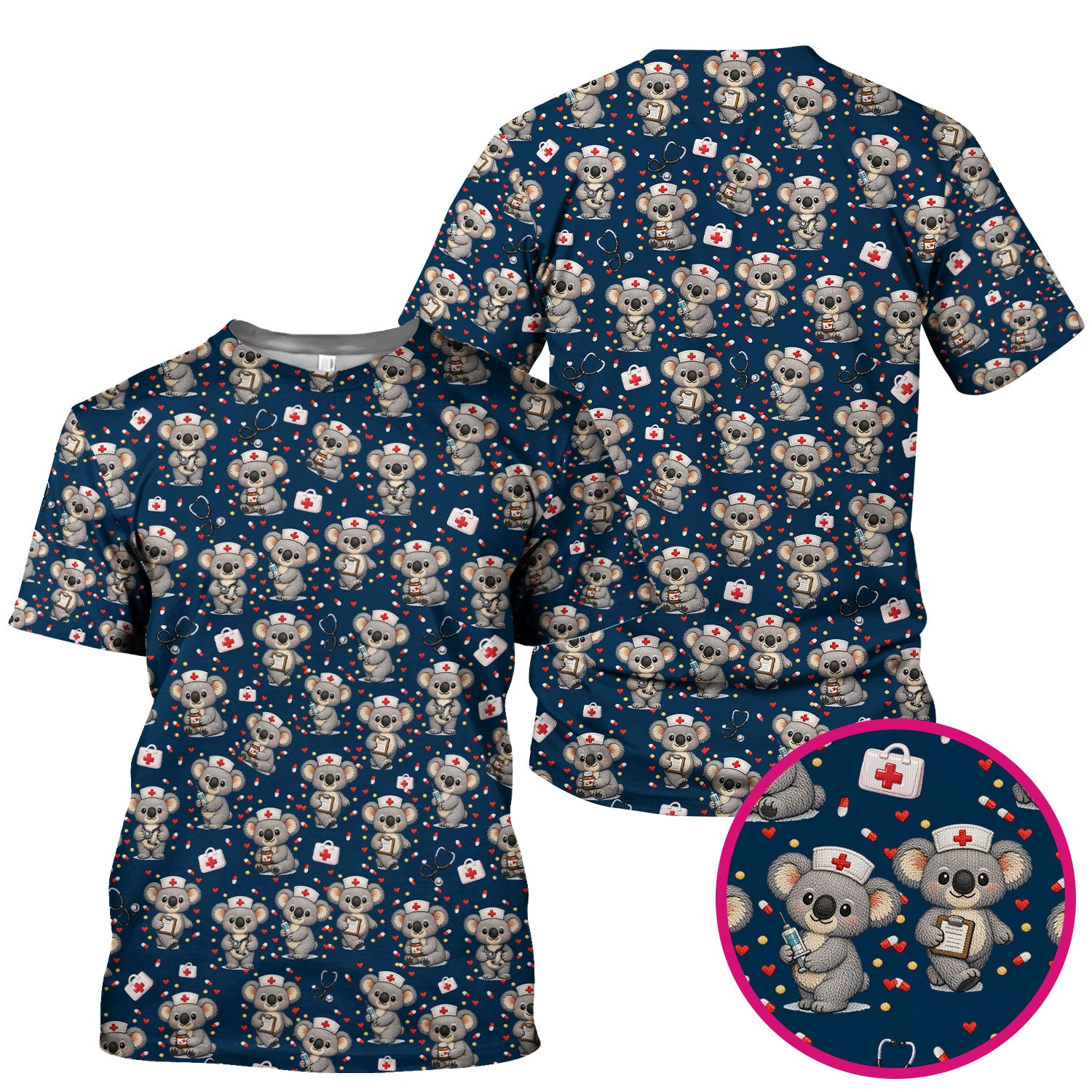Koala Nurse Scrub Top, Cute Medical Uniform For Women, Comfortable Scrubs For Nurses